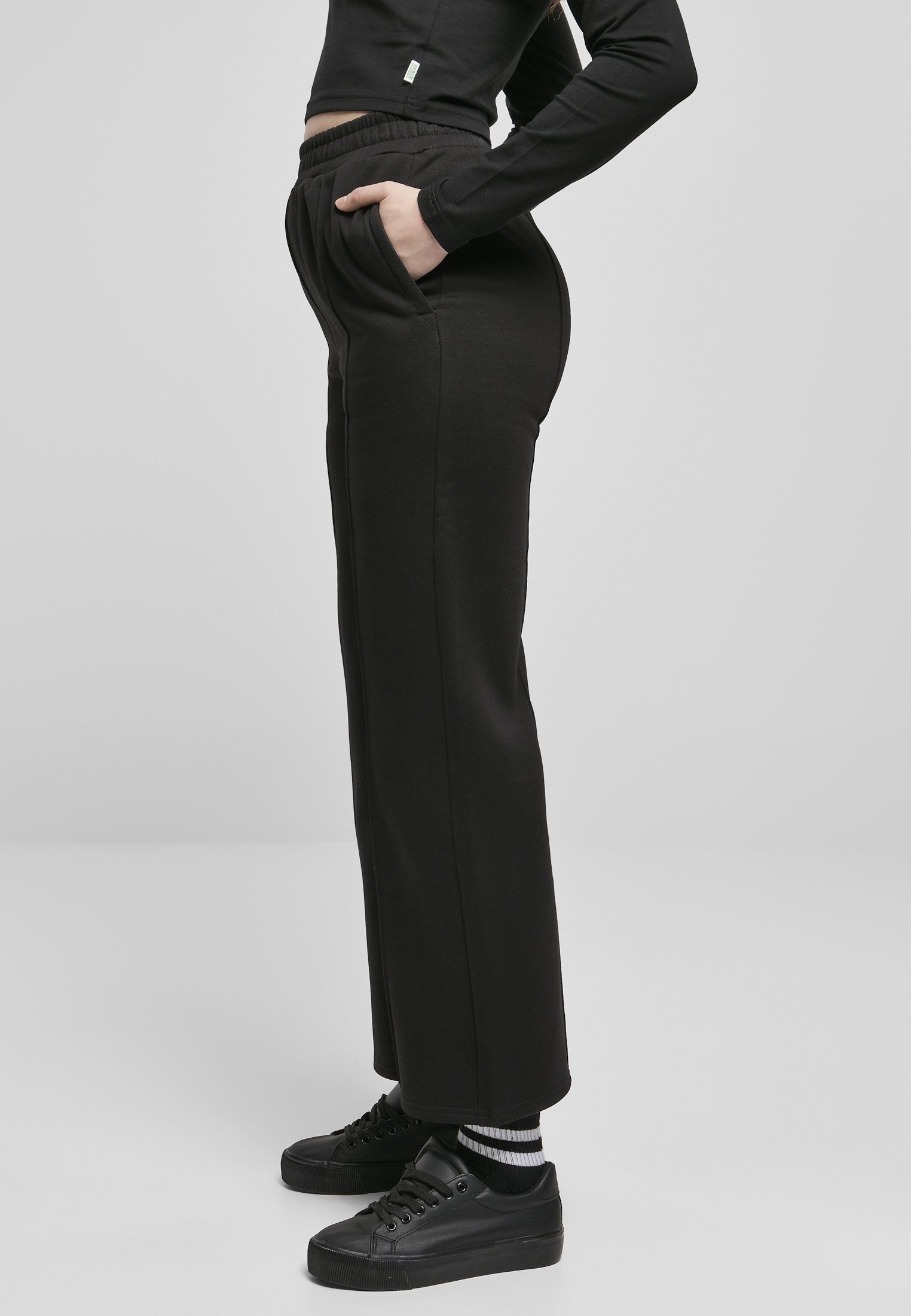 black URBAN CLASSICS Straight Pants Ladies Pin Sweat Tuck (1-tlg) Damen Stoffhose