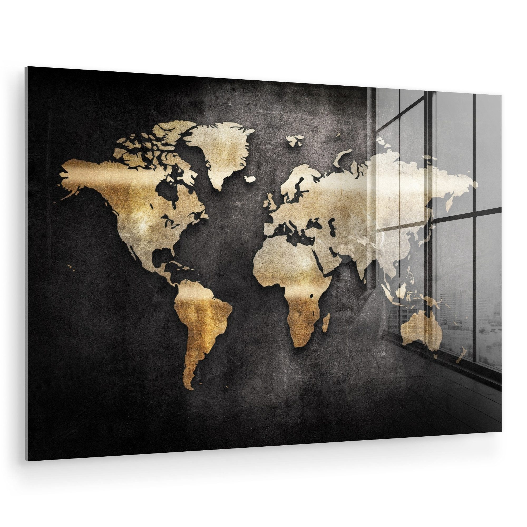 MuchoWow Acrylglasbild Weltkarte - Gold - günstig online kaufen