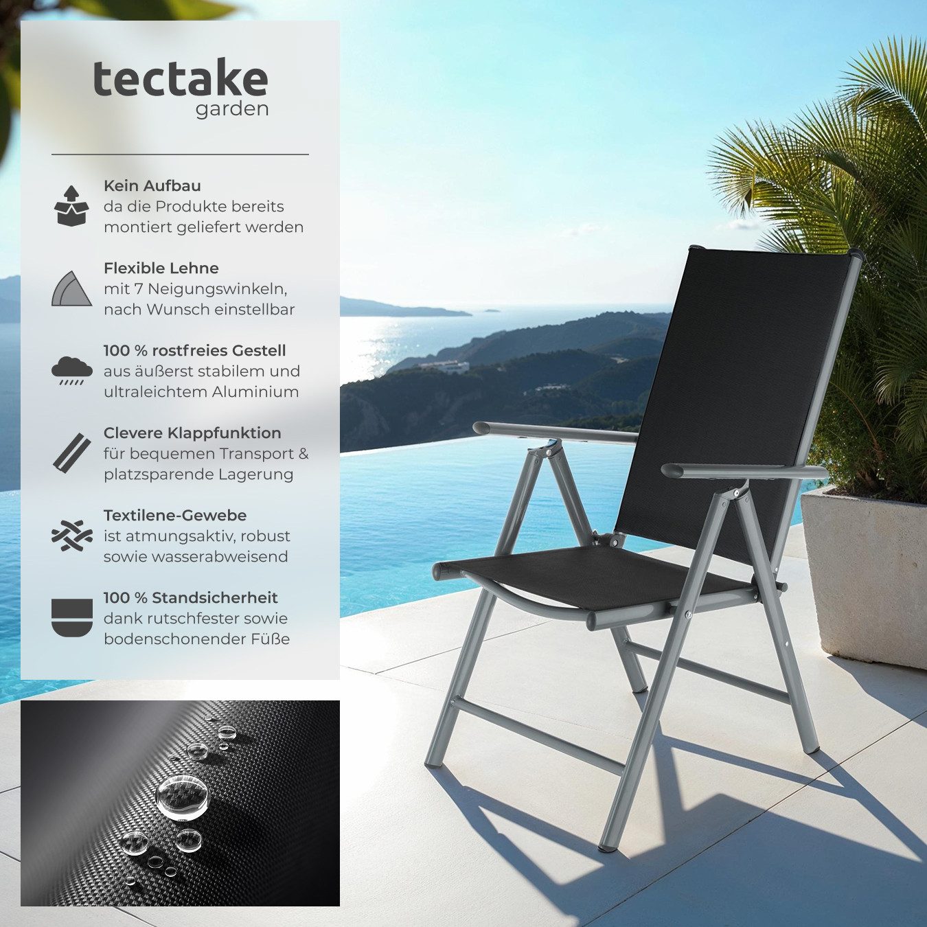 tectake Gartenstuhl Marilena (Set., 6 St), Klappbar, Synthetisches Netzgewe günstig online kaufen