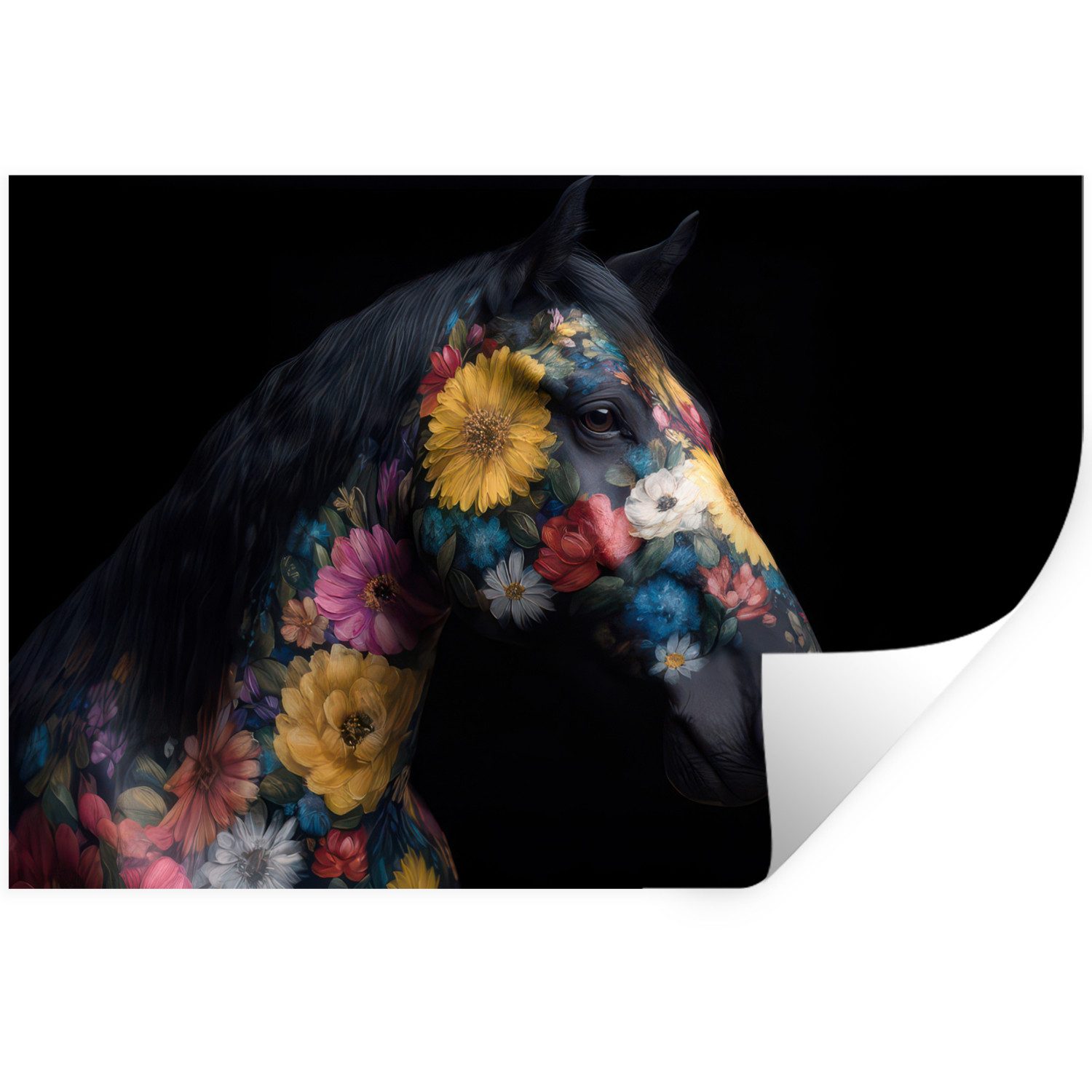 MuchoWow Wandsticker Pferd - Blumen - günstig online kaufen