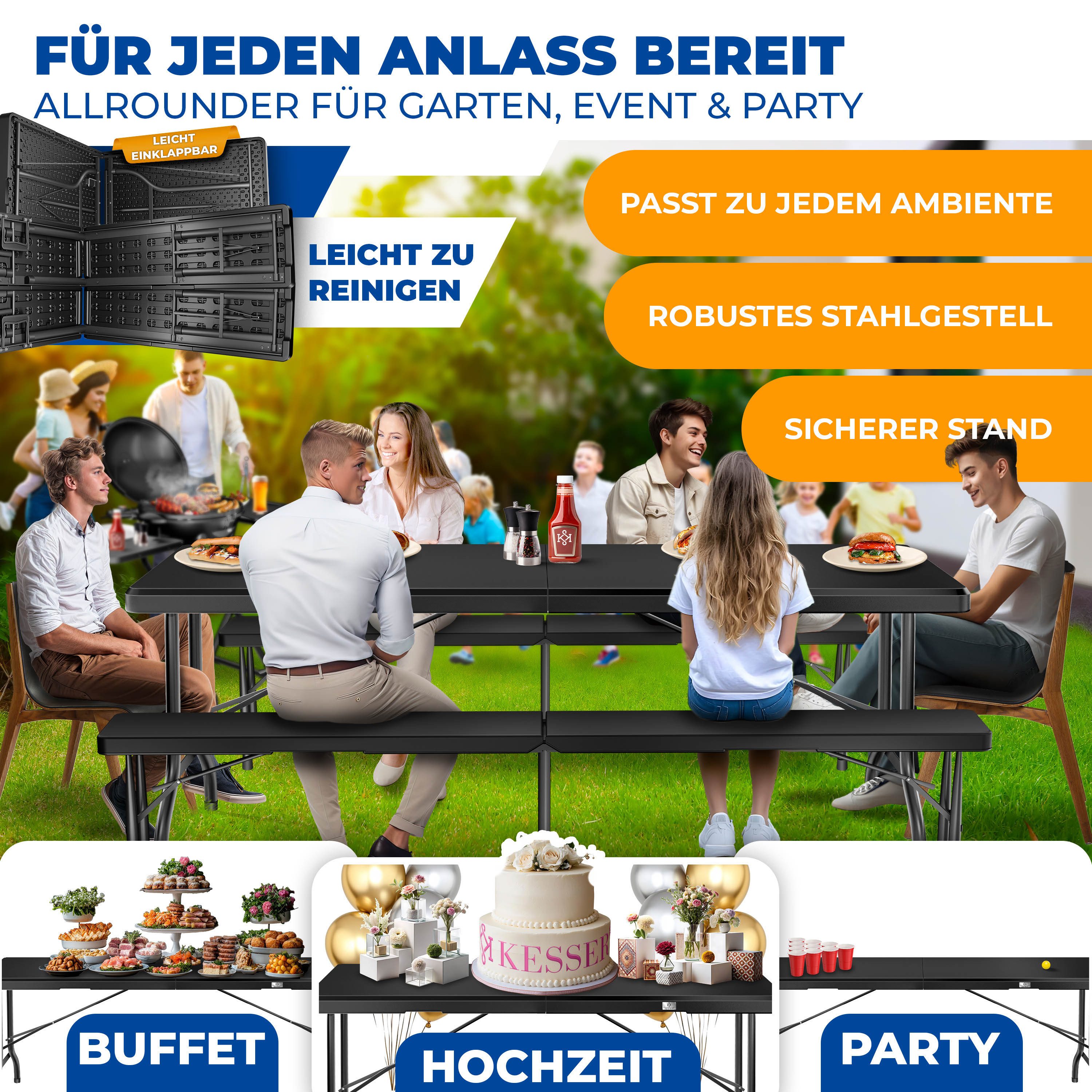KESSER Bierzeltgarnitur, klappbar Festzeltgarnitur 3-teiliges Set mit Biertisch & 2x Bierbank
