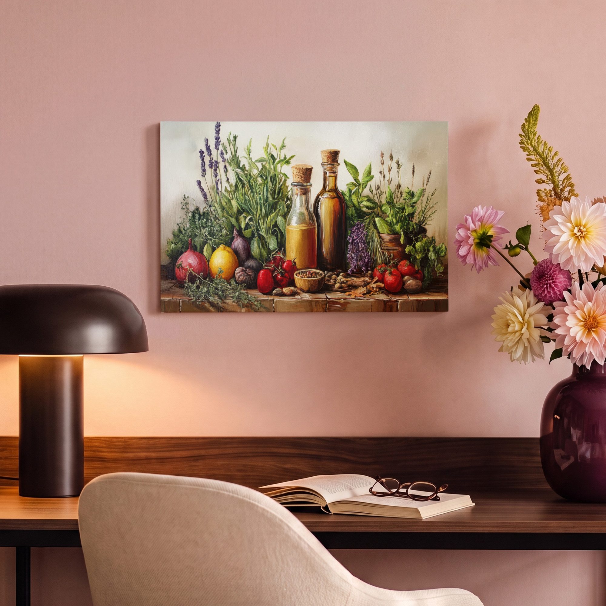 OneMillionCanvasses® Leinwandbild Stilleben - Kräuter - Gewürze - Früchte - Farbenfroh, Fotodruck (1 St), Wandbild, Deko Schlafzimmer Wohnzimmer Flur 20x20 cm – Bild 4 von 5