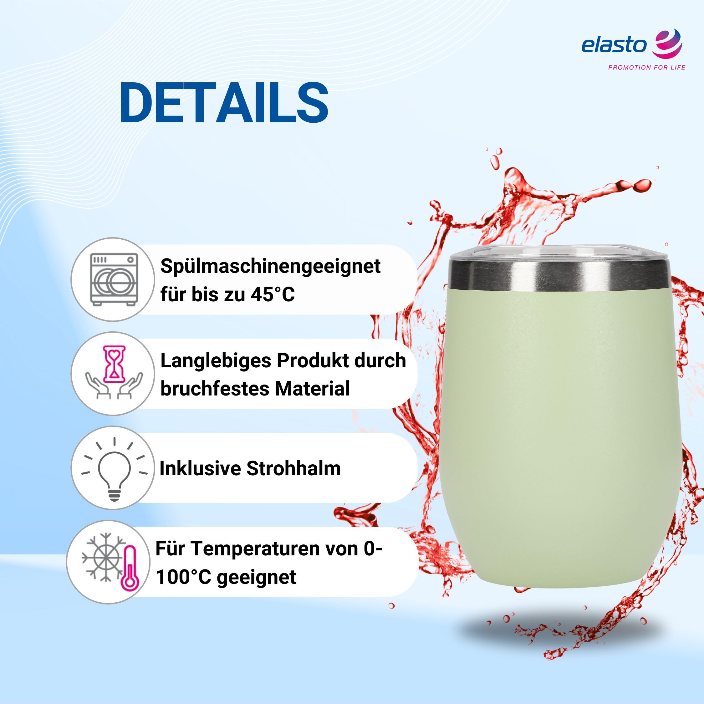 elasto Becher Weinbecher 350 ml Vinova Edelstahl Trinkbecher To Go, robust, spülmaschinengeeignet, Sommer, Geschenk – Bild 2 von 5