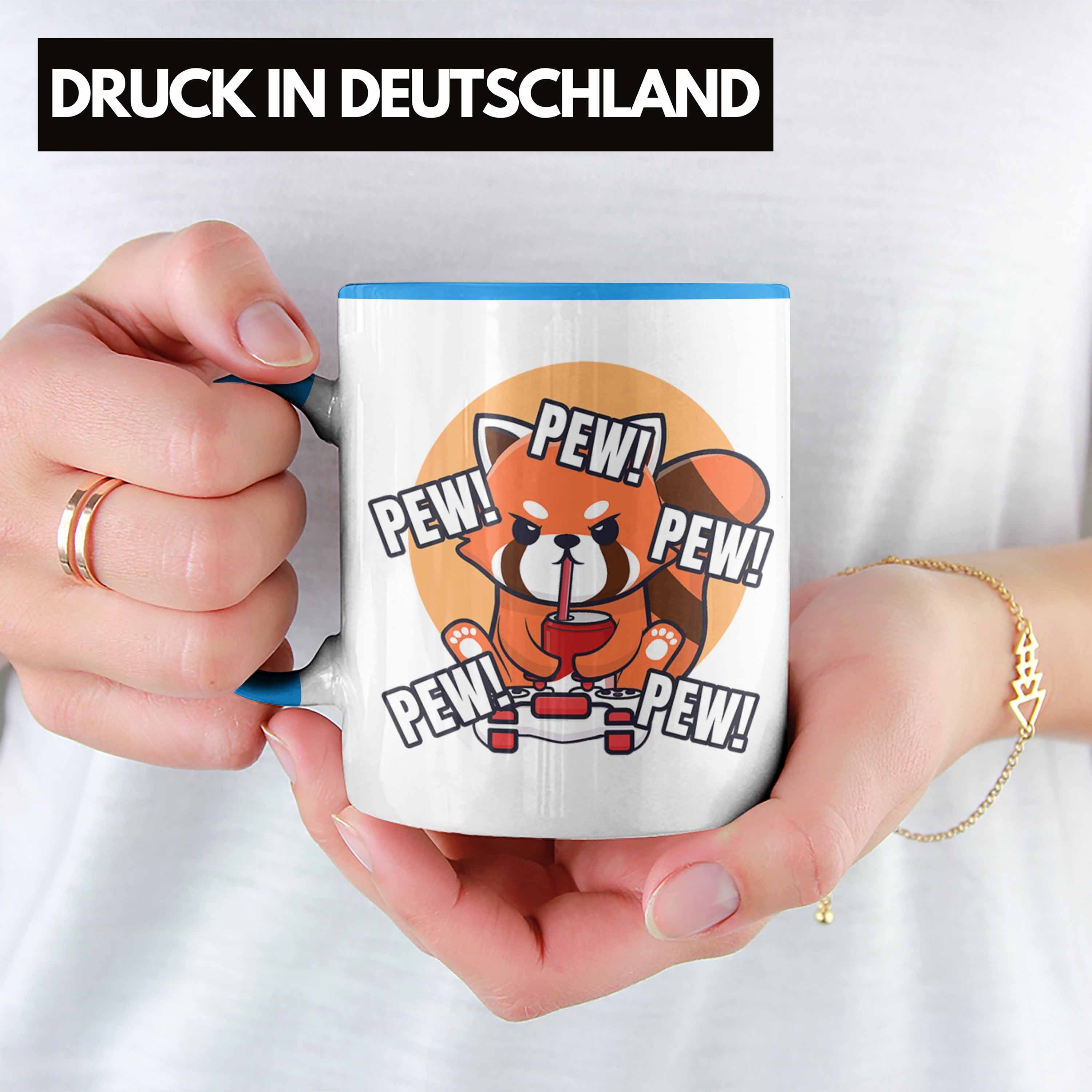 Grafik Lustige für Jungs Jungen Tasse Mädchen Geschenkidee - Gamer Trendation Panda Gaming Trendation Kinder Tasse Pew Blau