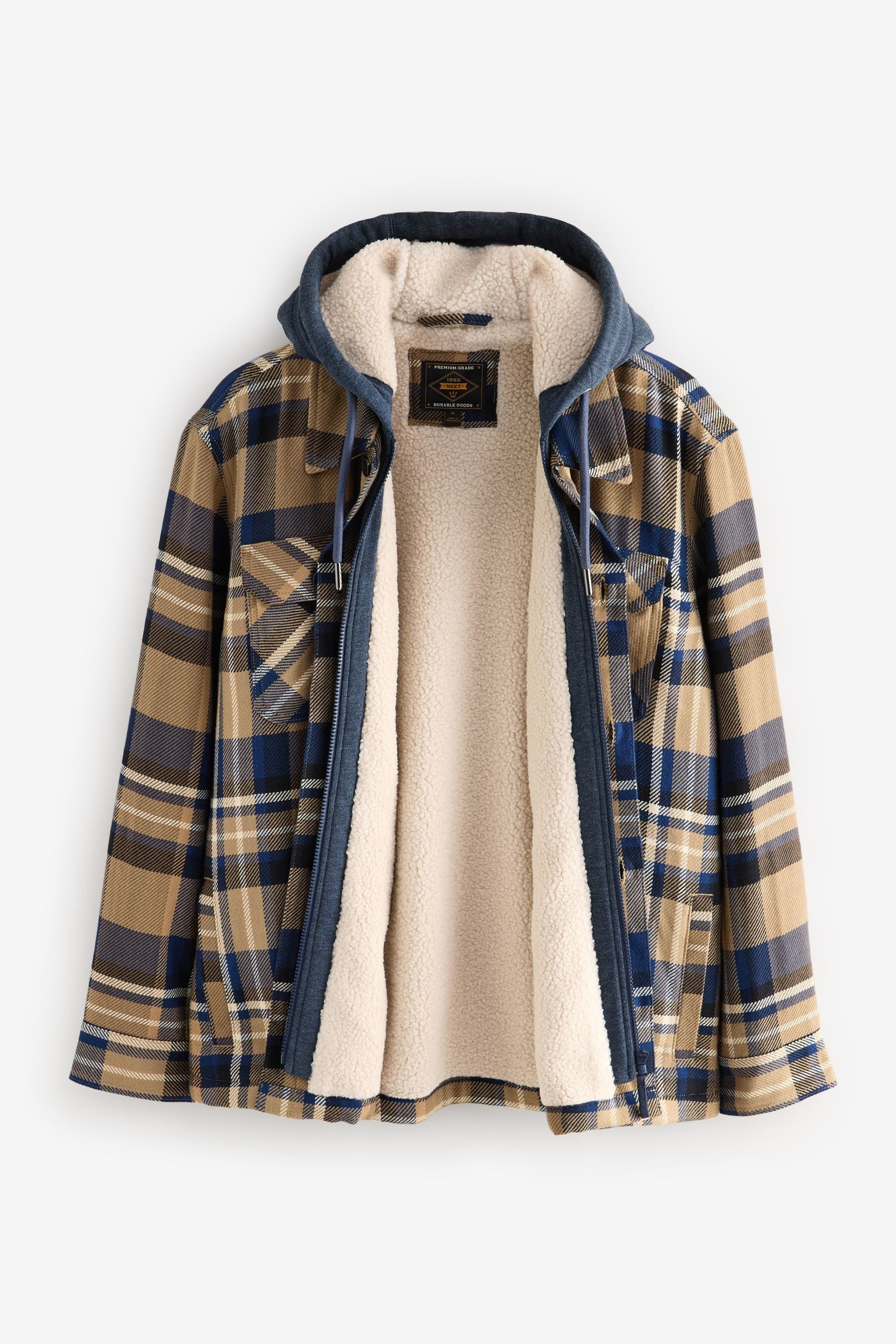 Next Hemdjacke Karierte Hemdjacke mit Teddyfutter und Kapuze (1-St)