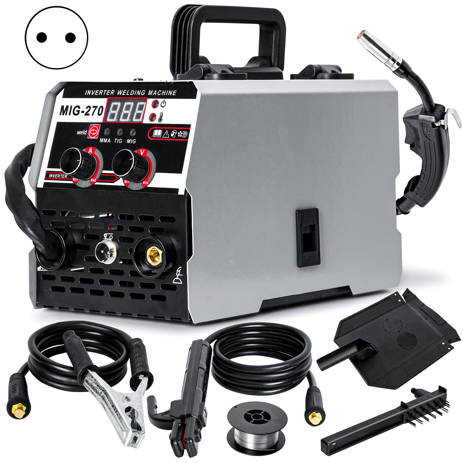 Rutaqian Elektroschweißgerät MIG Schweißgerät 20-250A, 3 in 1 MIG-Schweißer-Inverter, 20,00 - 250,00 A, LED-Digitalanzeige MIG-Schweißer, tragbare gaslose Schweißgeräte