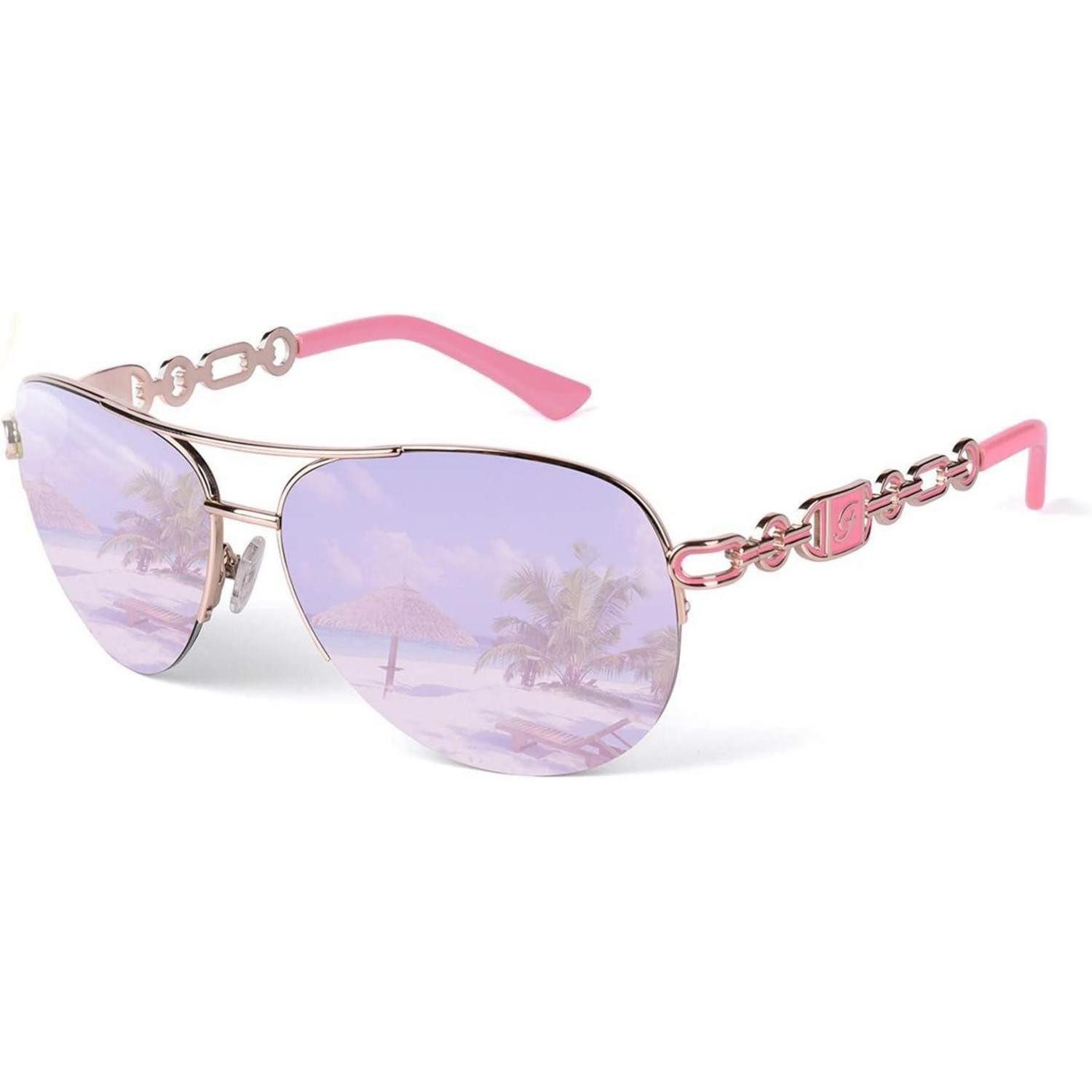 LuxusKollektion Pilotenbrille Sonnenbrille Damen UV400 Gestell Gold Gläser Rosarot Verspiegelt