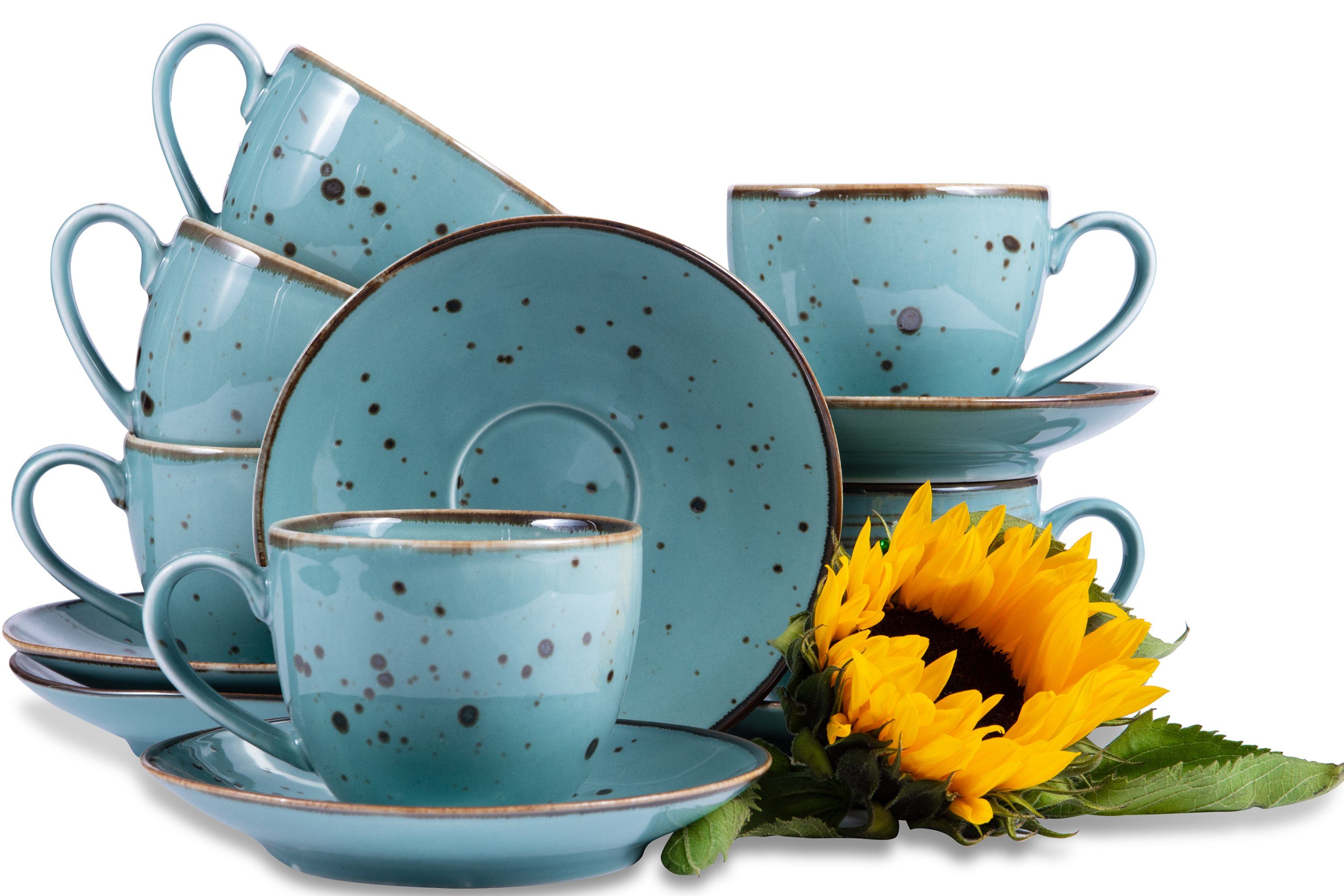 KONSIMO® Кавовий сервіз ALUMINA Tasse & Untertasse Чайний сервіз (12-tlg), 6 Personen, Porzellan, rund, 300ml