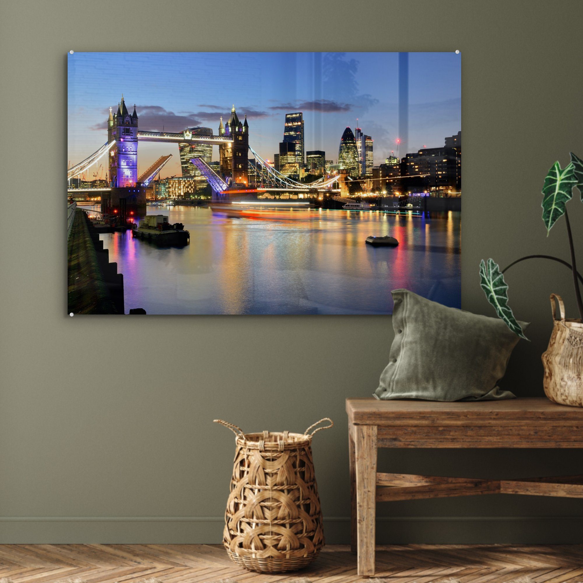 MuchoWow Acrylglasbild London - Wohnzimmer (1 - Abend, Tower St), Bridge Schlafzimmer & Acrylglasbilder