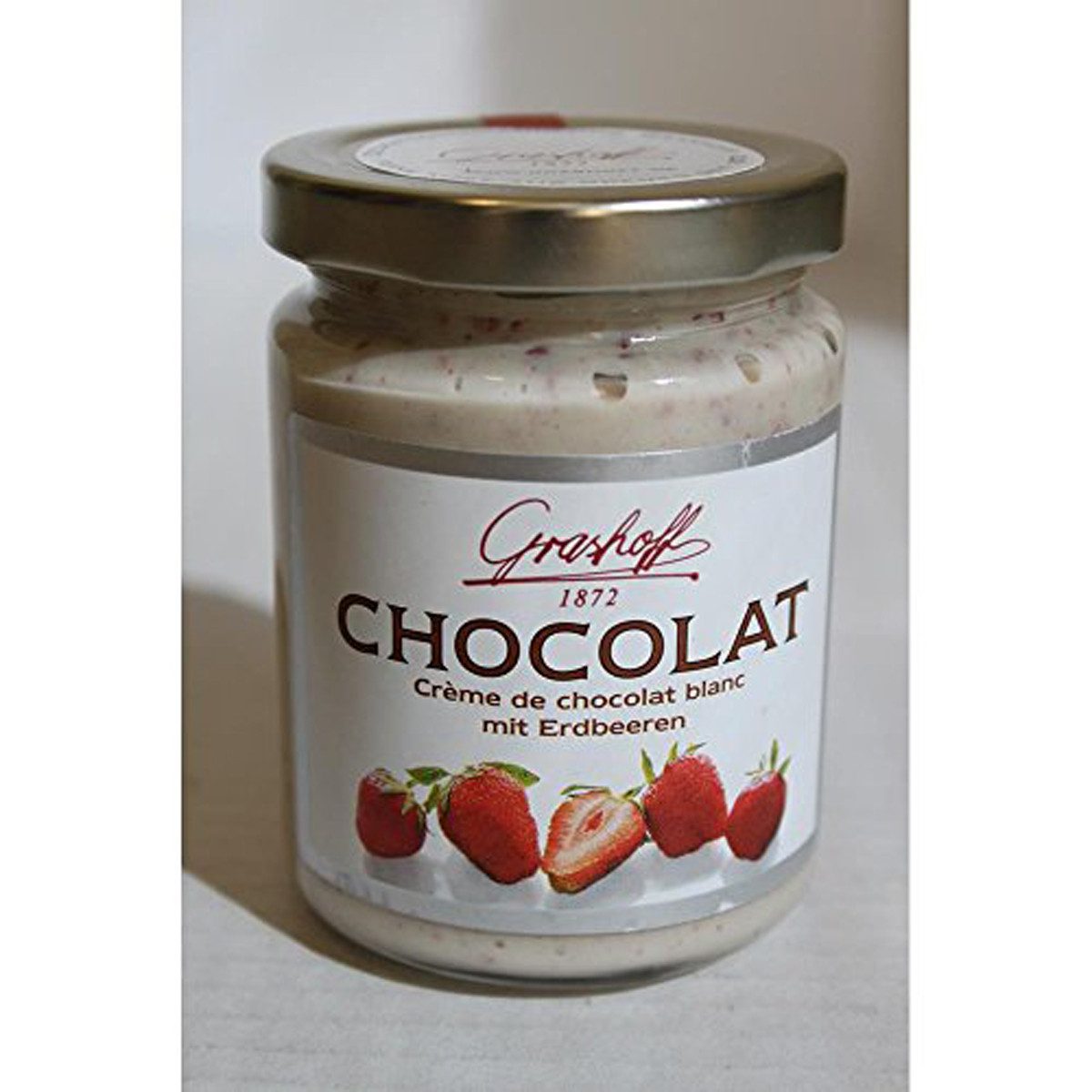 Grashoff Schokoaufstrich, Grashoff Chocolat Blanc mit Erdbeeren aus weißer Schokolade 250ml