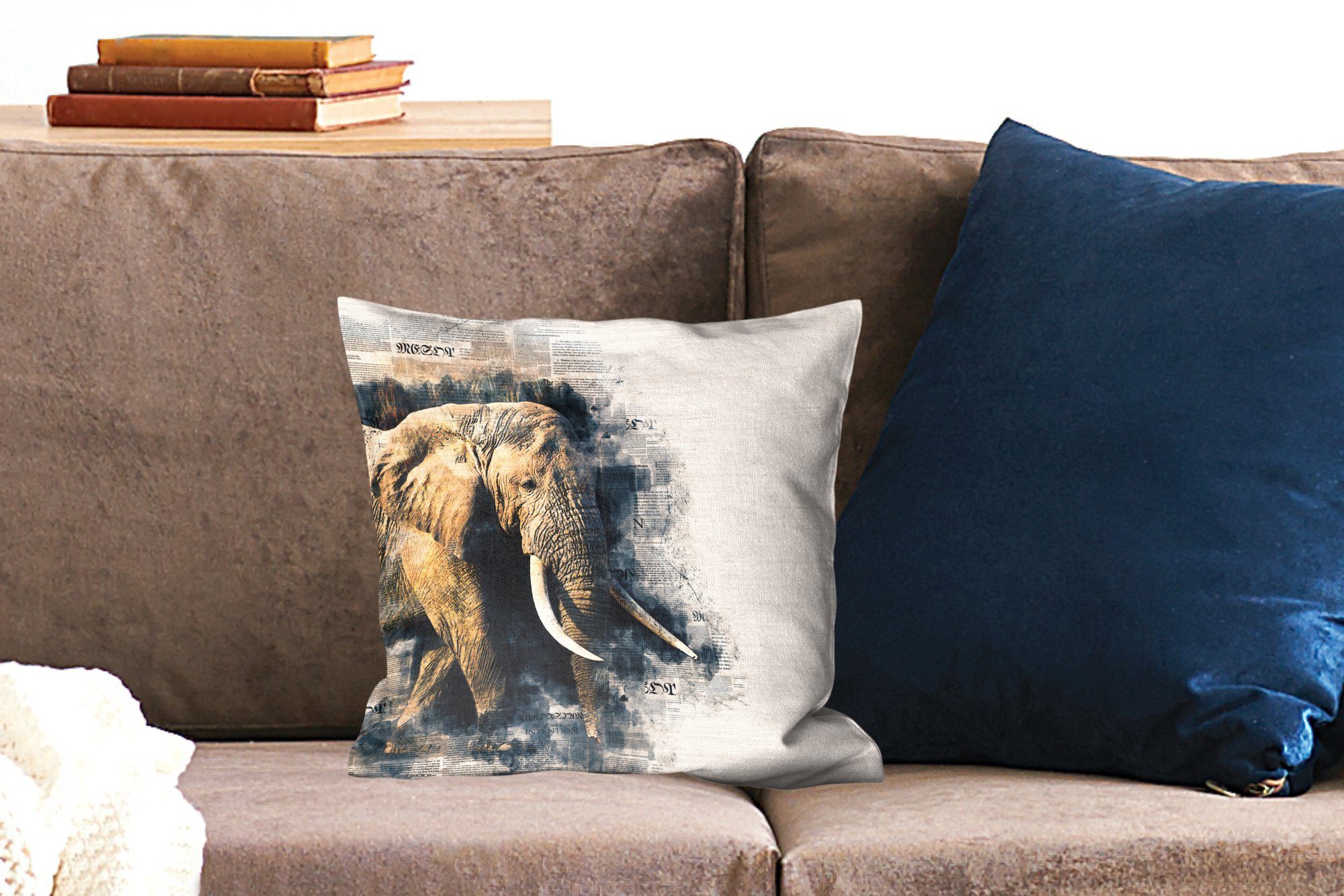 Wohzimmer, Elefant für mit Sofakissen Füllung Zierkissen Deko, Papier Schlafzimmer, - MuchoWow - Dekokissen Farbe,