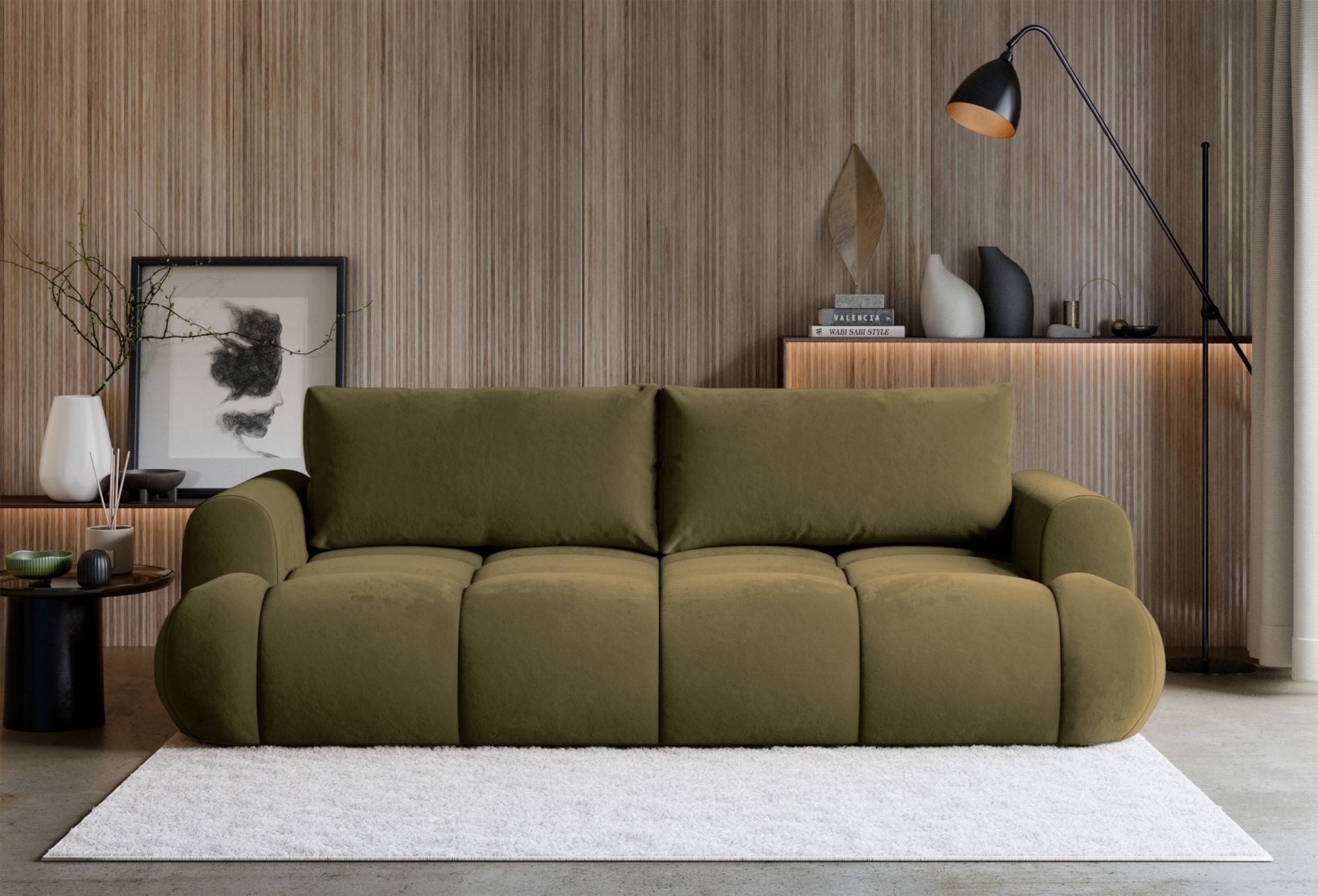 Selsey Schlafsofa, 3-Sitzer Sofa mit Schlaffunktion und Bettkasten, Samtbezug
