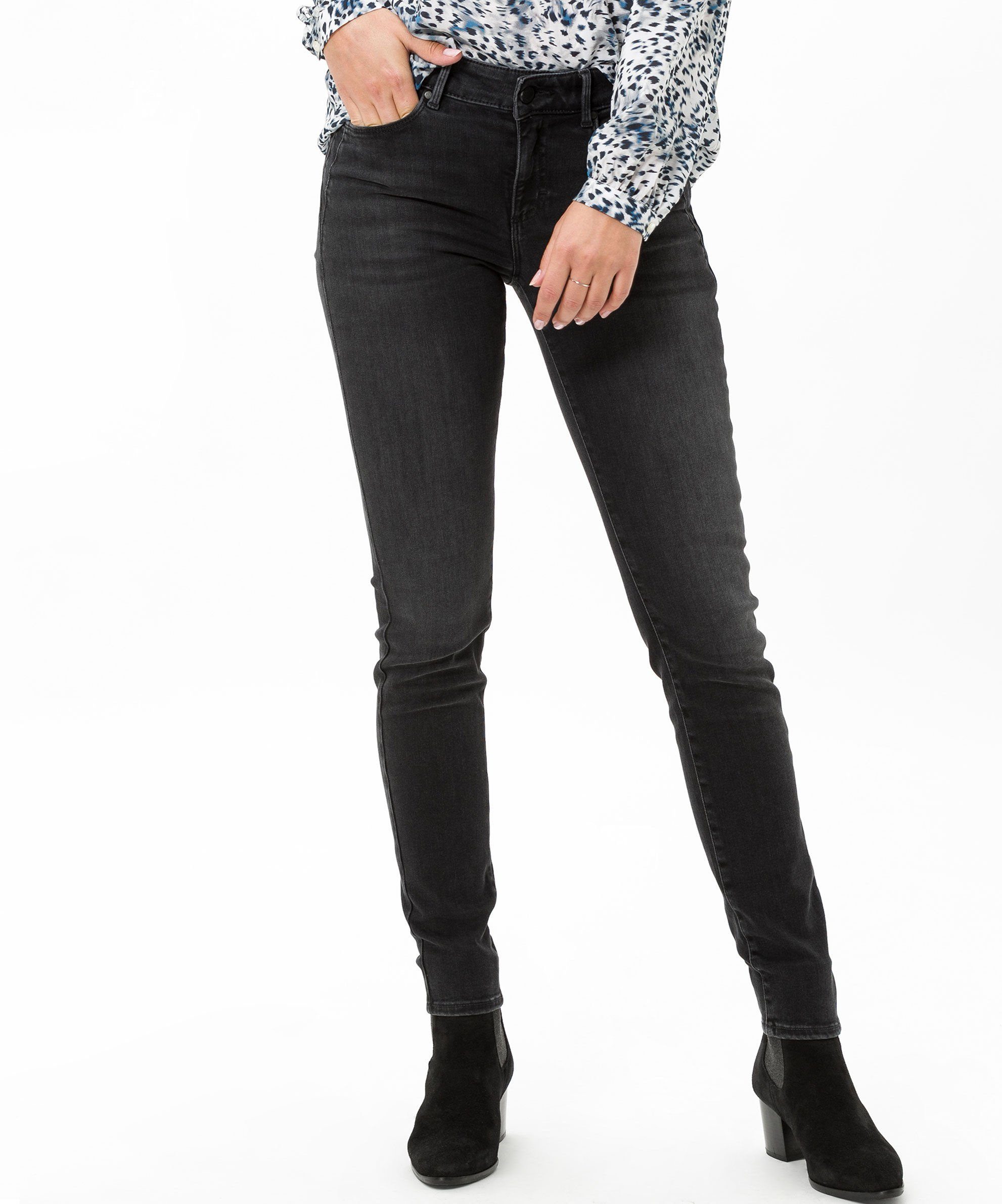 dark Five-Pocket-Röhrenjeans grey up-Effekt mit used Brax Push Skinny-fit-Jeans