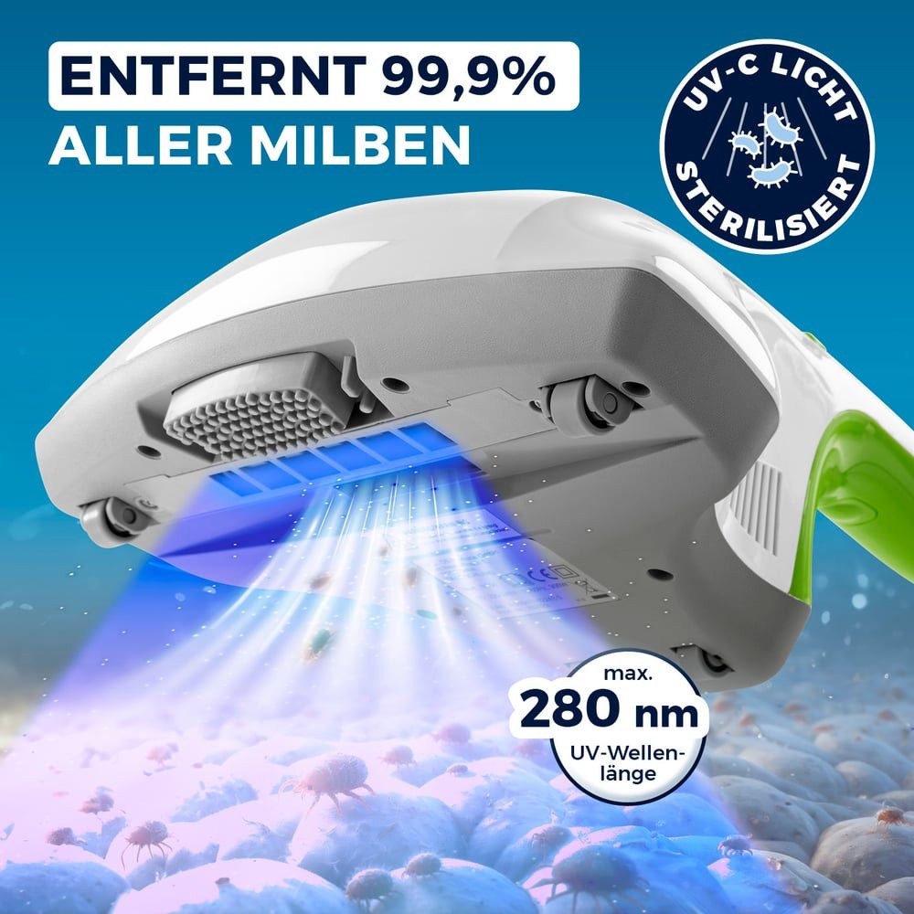 CLEANmaxx Matratzenreinigungsgerät Milben-Handstaubsauger mit UV-C-Licht 300W, 300 W, beutellos, Effektive, chemiefreie Reinigung, Perfekt auch für Allergiker