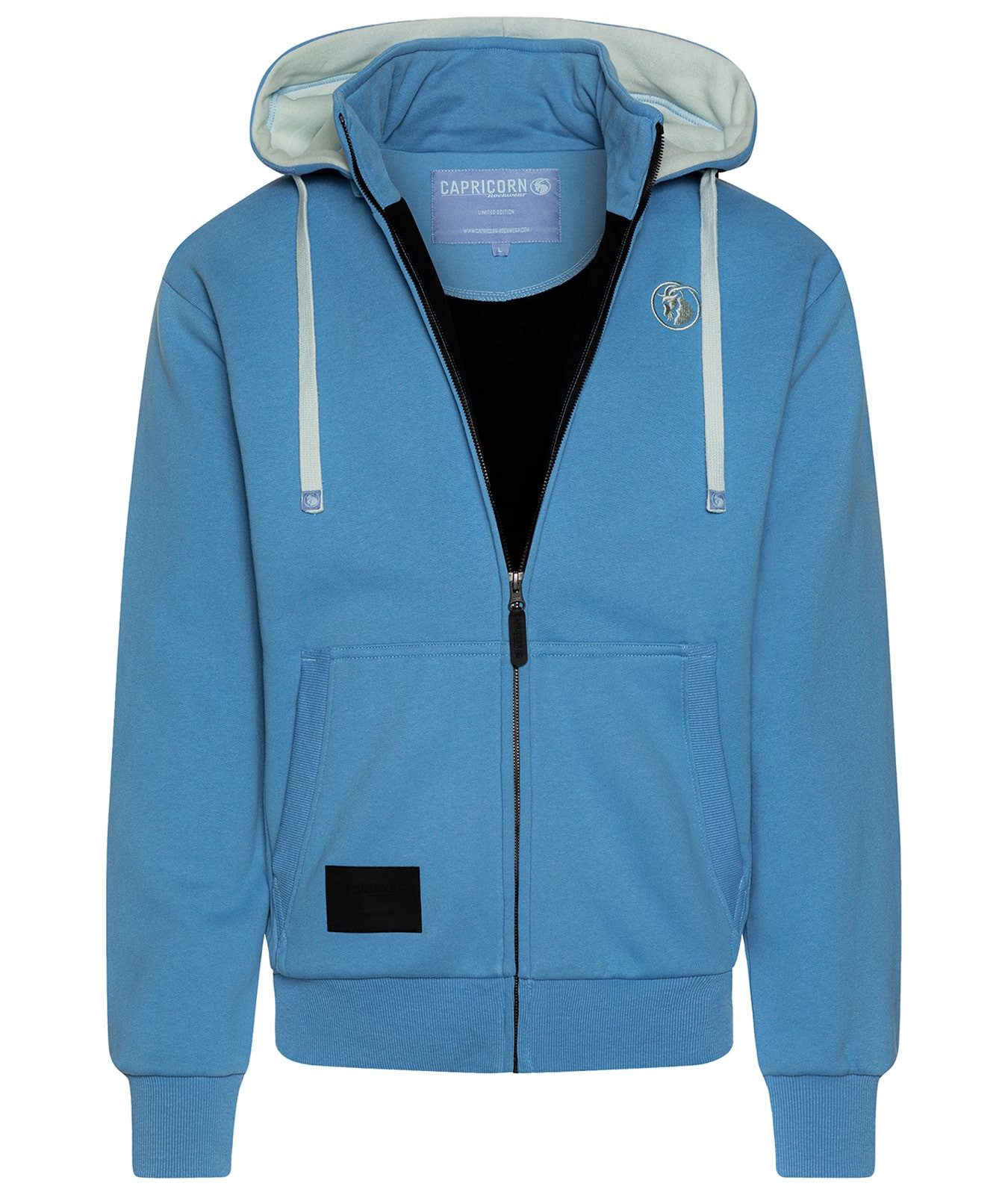 Capricorn Rockwear Kapuzensweatjacke Kapuzenjacke hellblau mit abnehmbarer Kapuze abnehmbare Kapuze
