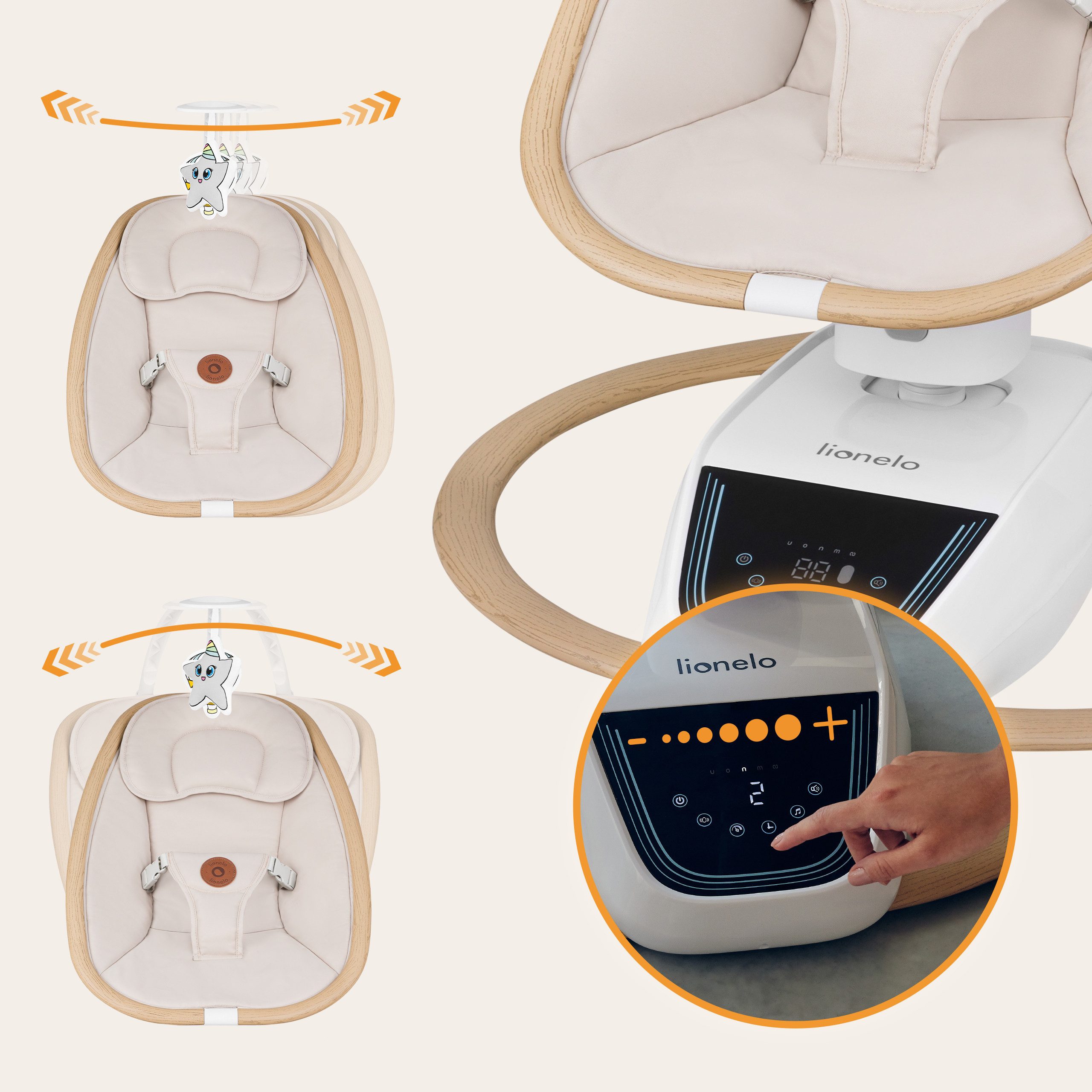 lionelo Babywippe OLIVIA, Drehbarer Sitz 180°/4 Geschwindigkeiten/13 Melodien