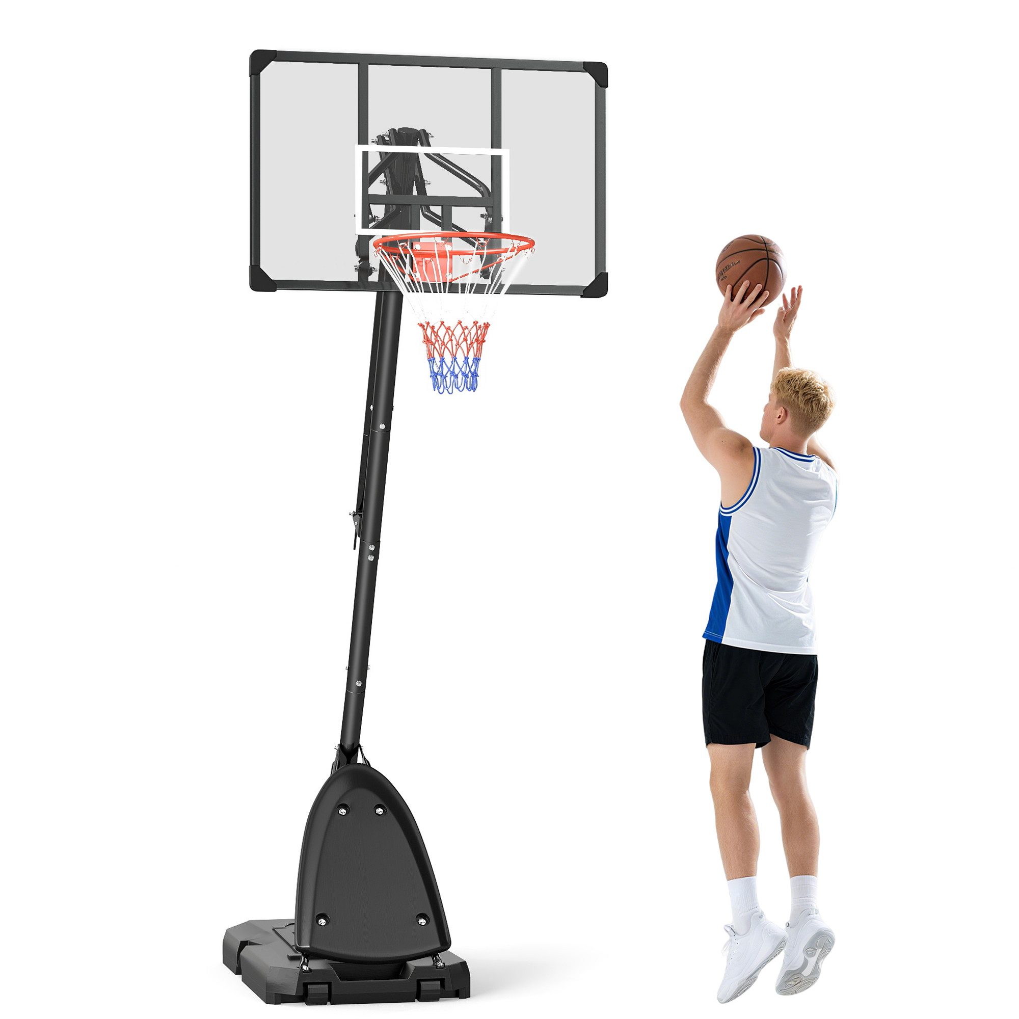 SPORTNOW Basketballständer höhenverstellbarer Basketballkorb und Erwachsene (Basketballanlage, 1-St., Basketballkorb), Schwarz, Stahl