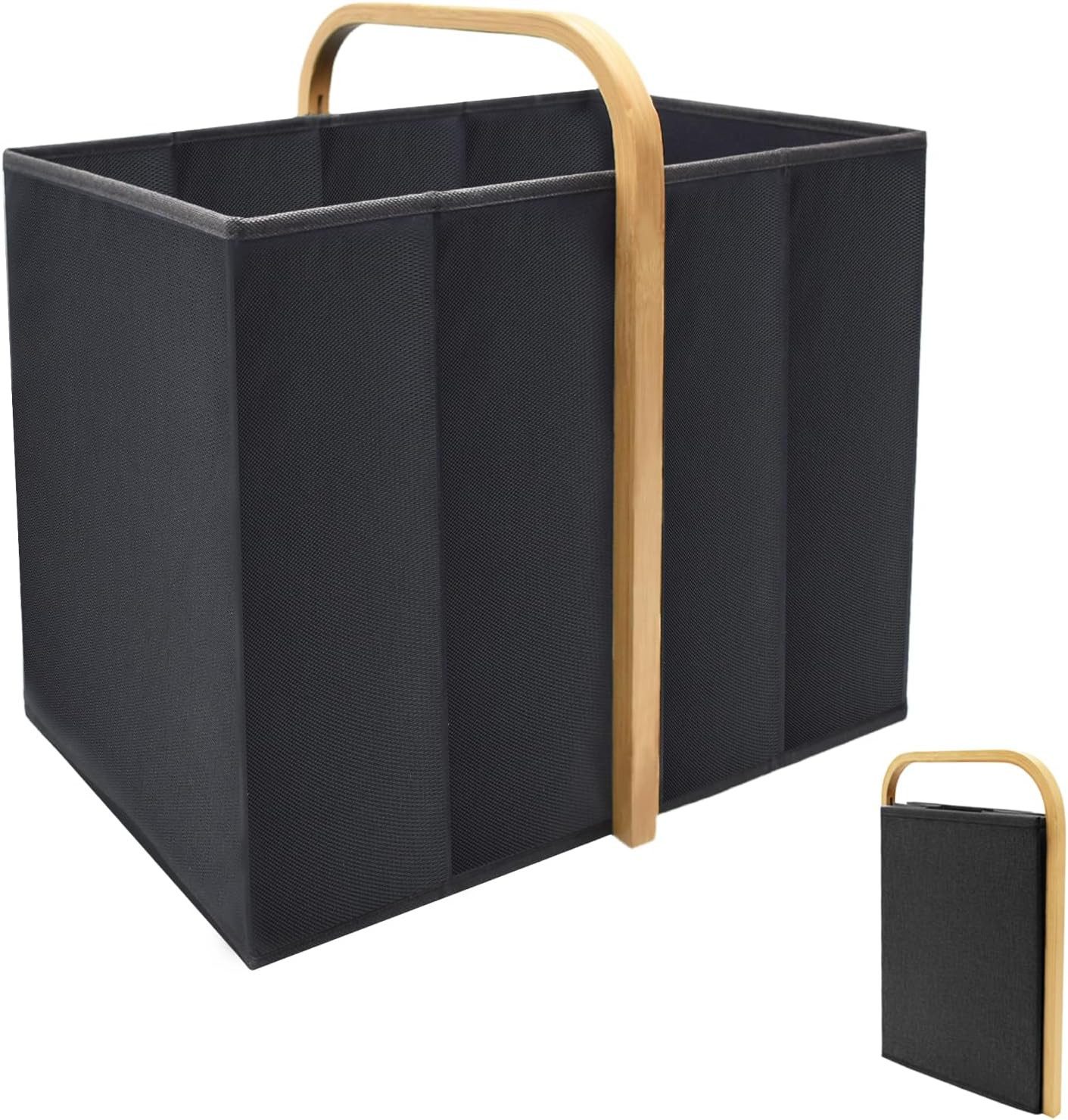 BlingBin Wäschekorb Einkaufskorb Faltbarer mit Henkel Wäschesammler aus Oxford und Bambus (1 Stück, 1 St., 40 × 30 × 35 cm,Fassungsvermögen: 42 Liter), für Schlafzimmer & Badezimmer, Wäschewanne Laundry Storage Baskets