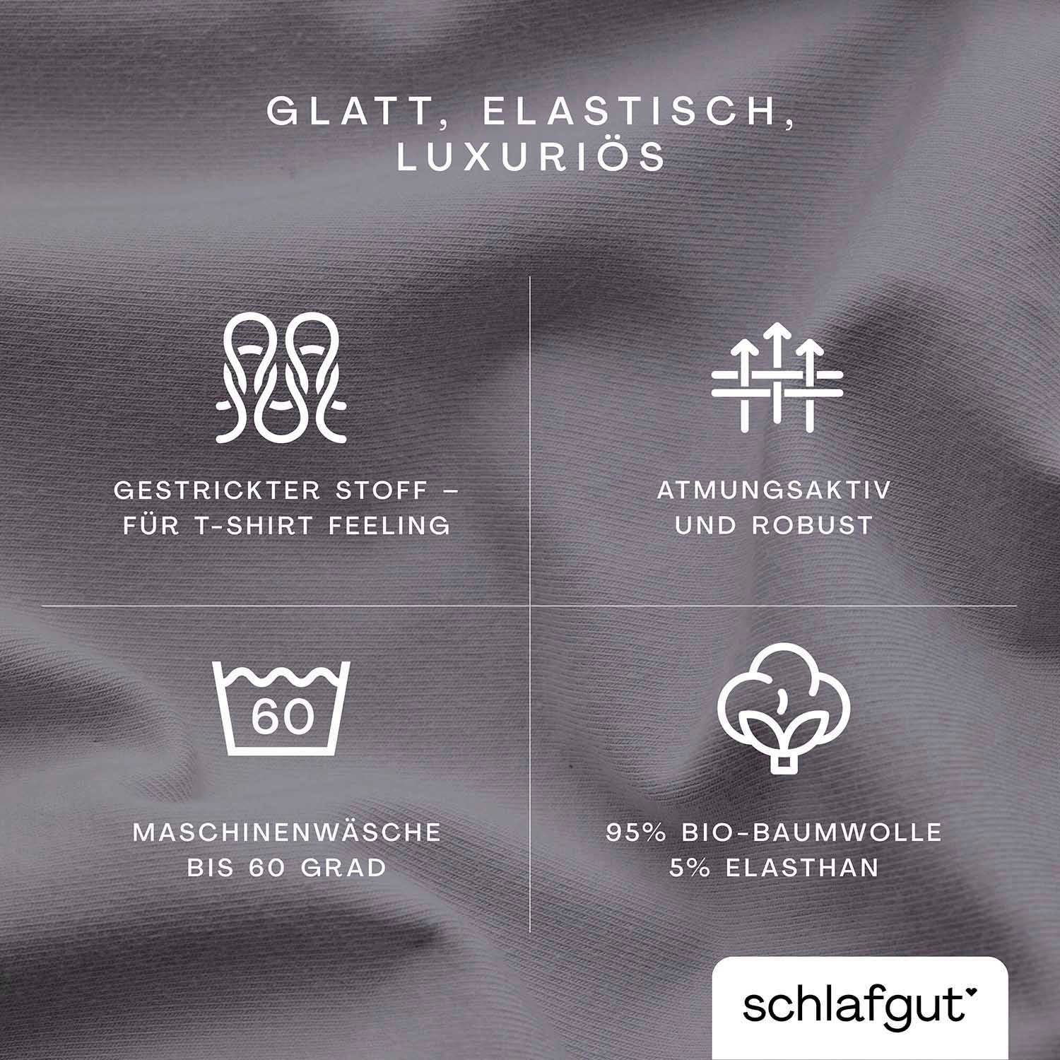 Schlafgut Spannbettlaken PREMIUM Mako-Zwirn-Jersey, 220 g/m², 95% Bio-Baumwolle, 5% Elasthan, Mako-Zwirn-Jersey, Gummizug: rundum, (1 Stück), Bettlaken bis 30 cm Höhe, PREMIUM-Qualität langlebig, perfekter Sitz