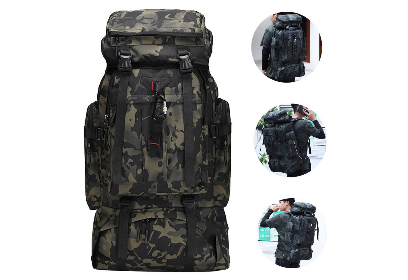 OKWISH Wanderrucksack Reiserucksack Sportrucksack Rucksäcke Taktischer Rucksack Wasserdicht (80L Camping Outdoor leicht Trekkingrucksack, 1-tlg., verstellbarer Brustgurt, Separatem Schuhfach, mit Laptopfach), für Herren Damen Teenager Freizeit Arbeit Bergsteigen Jagd Trekking
