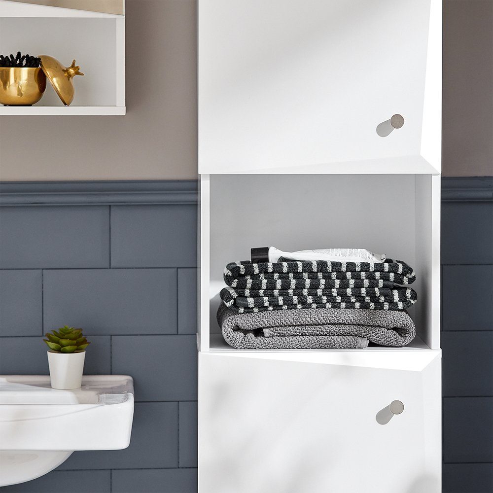 SoBuy Hochschrank BZR91 Badezimmer Schrank Badschrank schmal mit 2 Türen Badregal