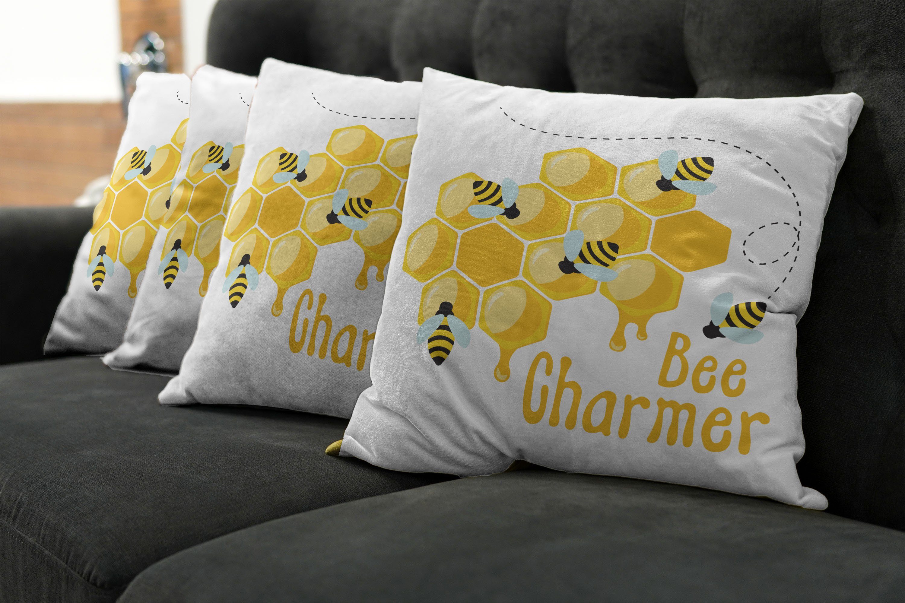 Kissenbezüge Modern Accent Doppelseitiger Digitaldruck, Abakuhaus Biene Beschriftung (4 Stück), Charmeur Bee Honey