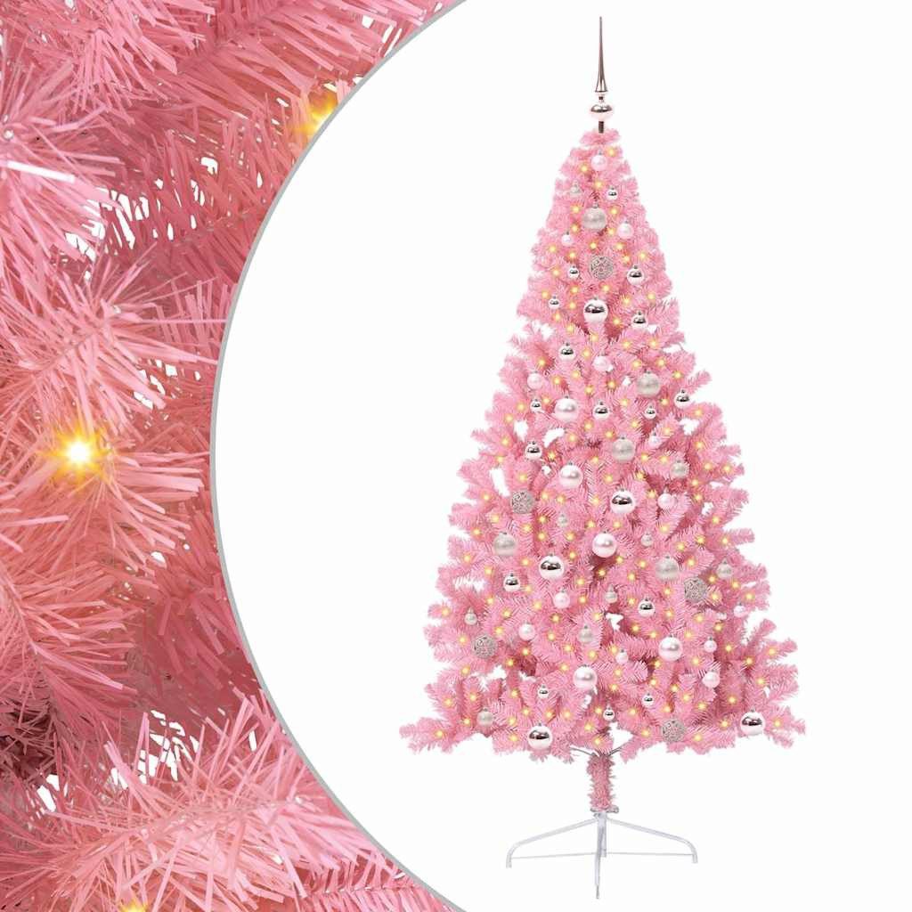 vidaXL Künstlicher Weihnachtsbaum Künstlicher vorbeleuchteter Weihnachtsbaum Rosa 240 cm PVC