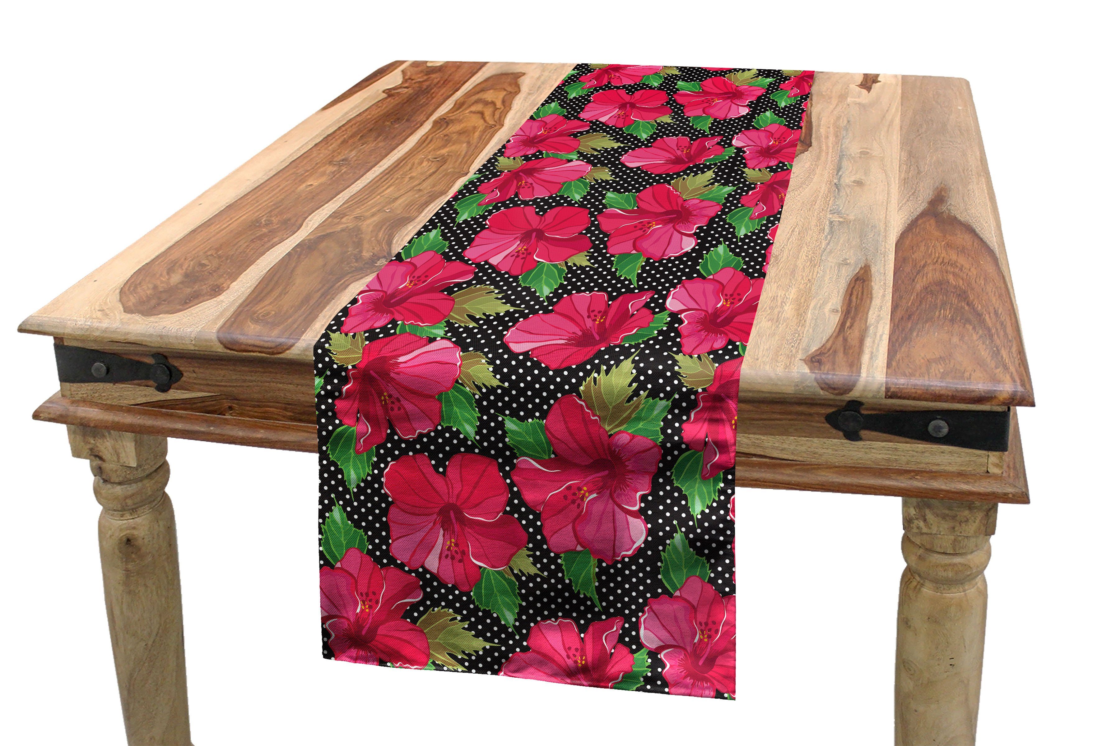 Abakuhaus Tischläufer Esszimmer Küche Rechteckiger Dekorativer Tischläufer, Hawaii Tupfen Hibiscus