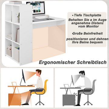 EUGAD Schreibtisch (1-St), Computertisch mit Regal Links oder rechts montierbar, weiß