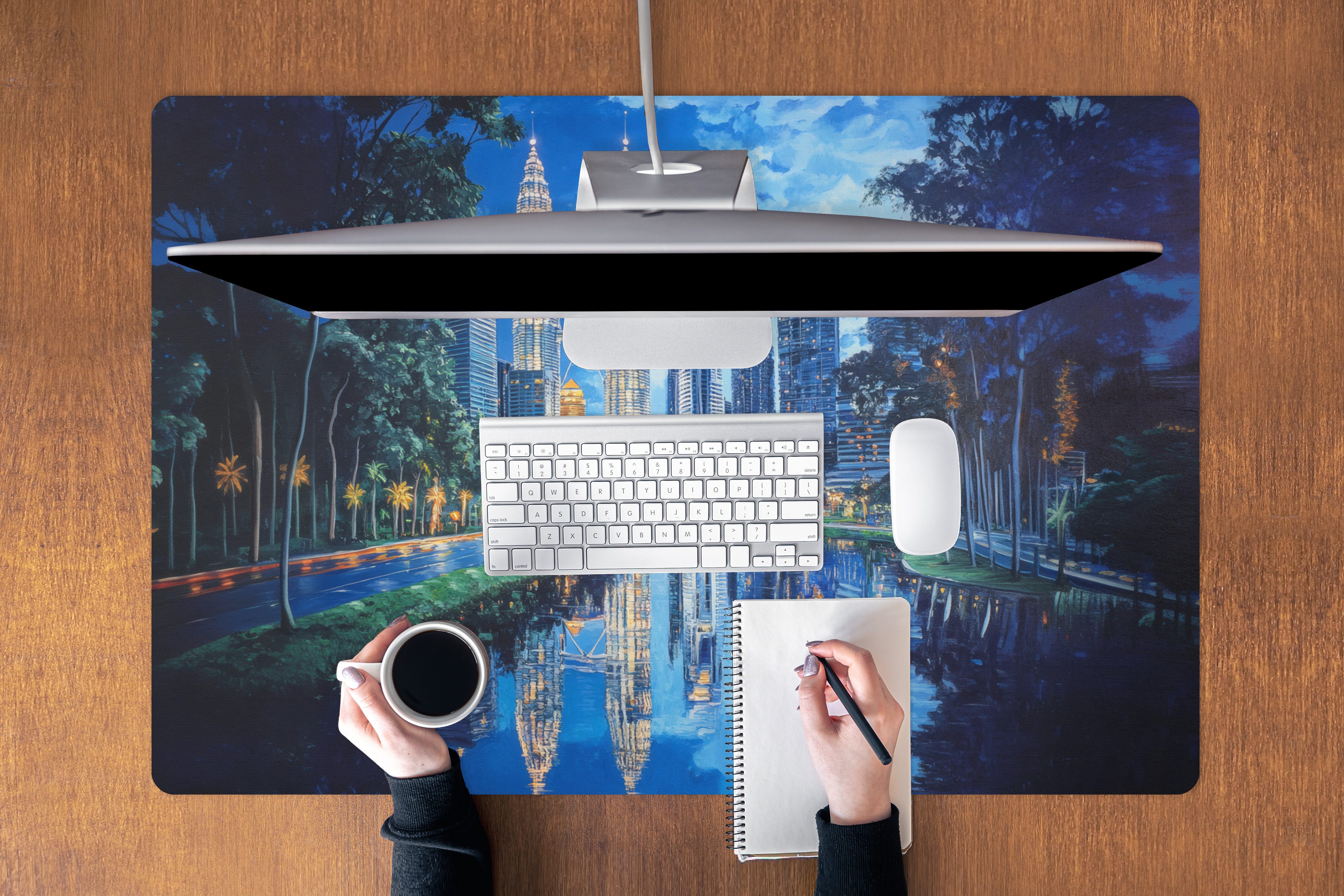 MuchoWow Mauspad Stadt Kuala Lumpur - Skyline - Wolkenkratzer - Wasser (1-St), Mousepad XXL für Tastatur und Maus, Gaming Setup, Desk Mat, 120x80 cm