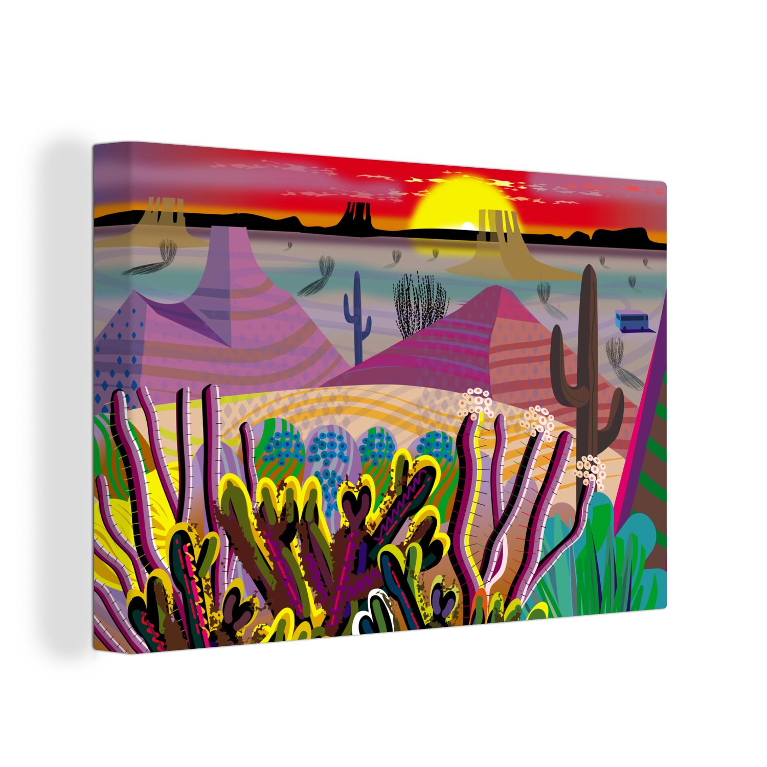 OneMillionCanvasses® Leinwandbild Illustration der mexikanischen Wüste, (1 St), Wandbild für alle Wohnbereiche, Gemälde, XXL, großes, 120x80 cm