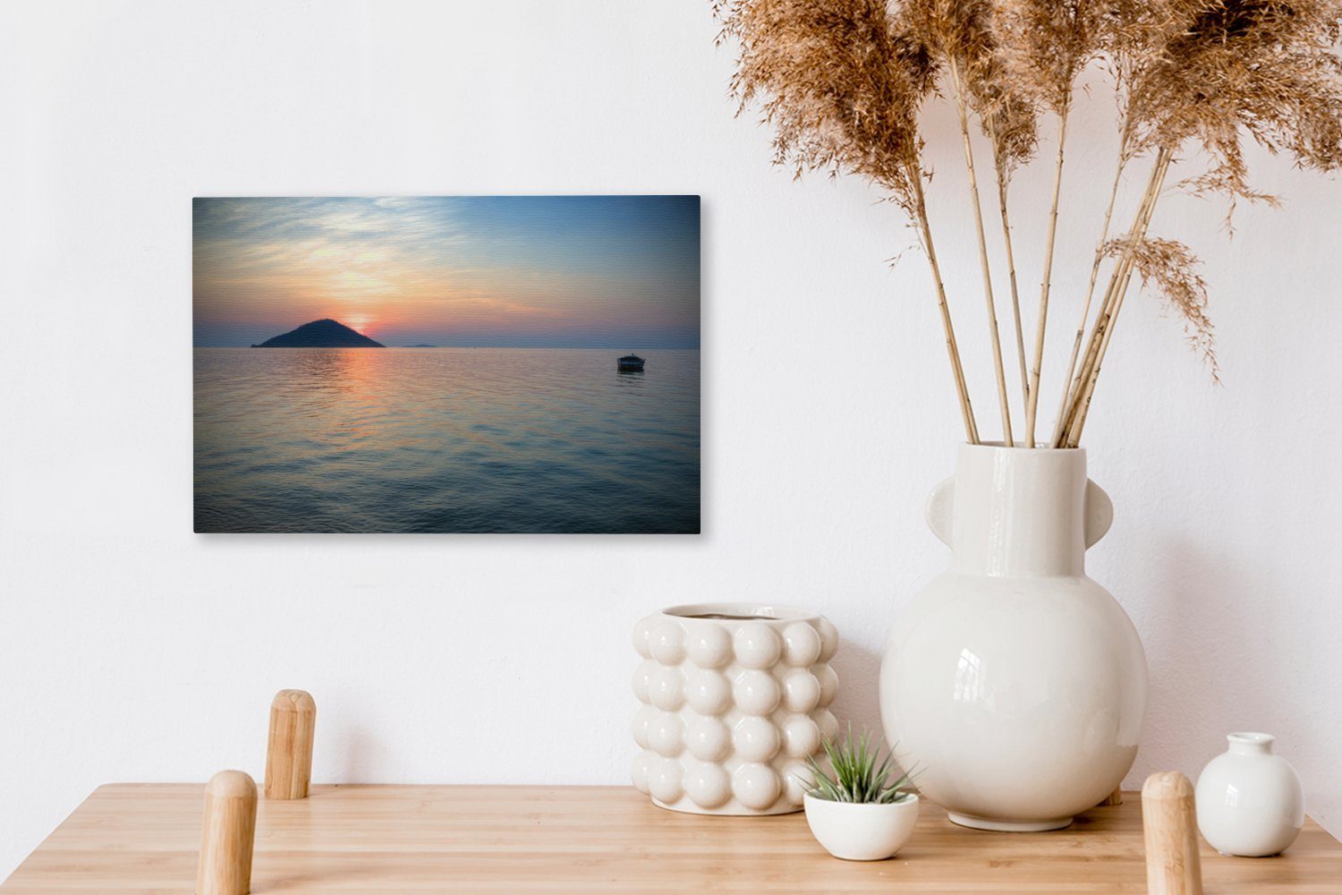 Leinwandbild Wandbild cm Afrika Wasser, St), 30x20 Aufhängefertig, (1 Wanddeko, OneMillionCanvasses® - - Leinwandbilder, Sonnenuntergang