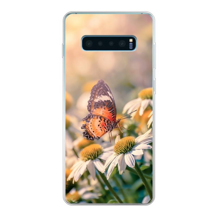 MuchoWow Handyhülle Schmetterling auf Kamillenblüte Phone Case Handyhülle Samsung Galaxy S10 Lite Silikon Schutzhülle