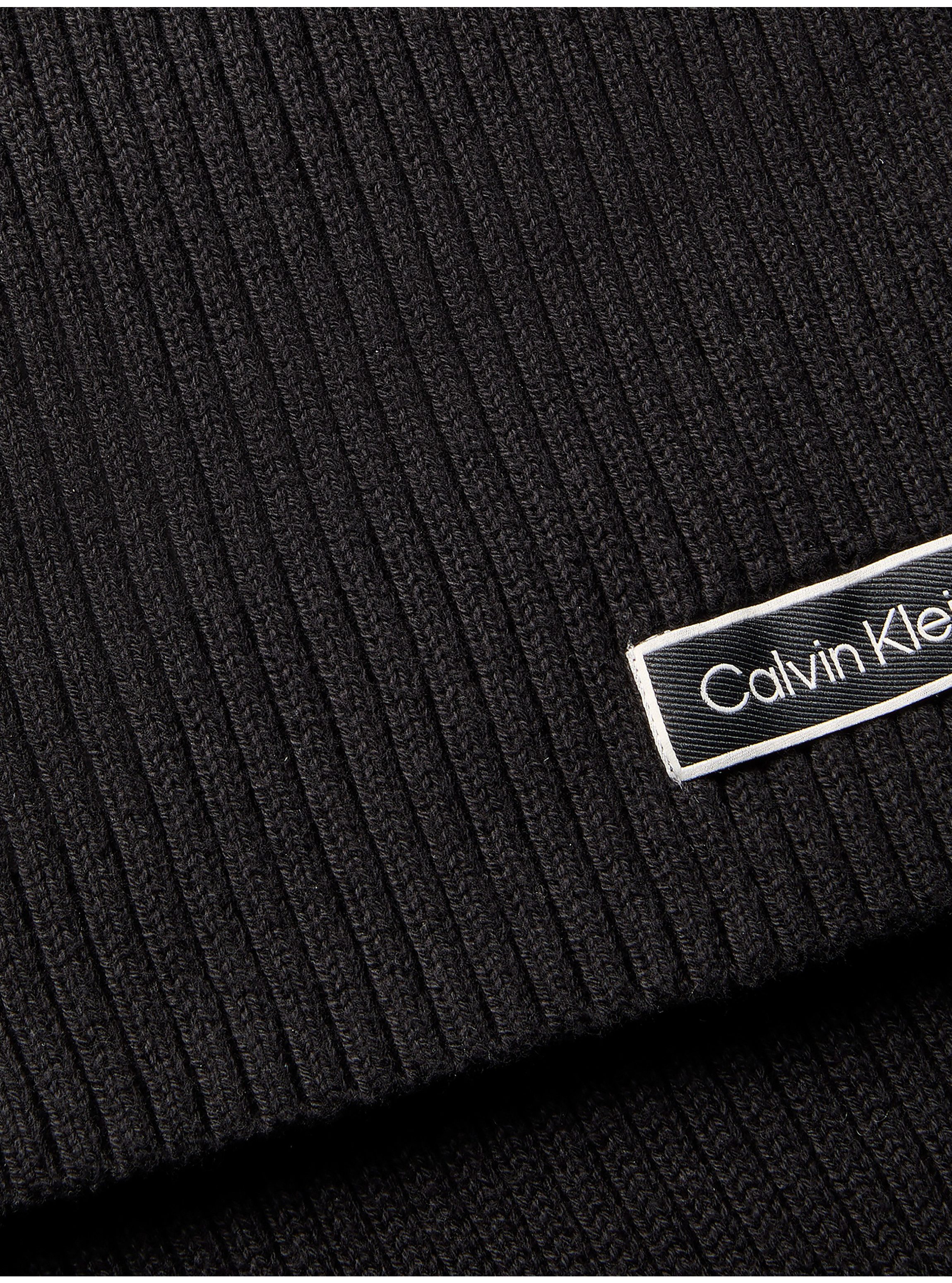 Calvin Klein Strickschal PATCH CHUNKY RIB CTN KNIT SCARF, Regular fit mit Markenlogo