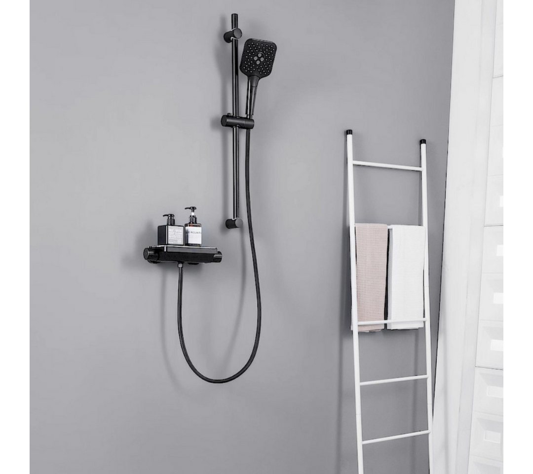Thumbnail - Lonheo Max Duschsystem Brausegarnitur mit Duschablage Duscharmatur Thermostat Brausestange, Höhe 80 cm, 1 Strahlart(en),...