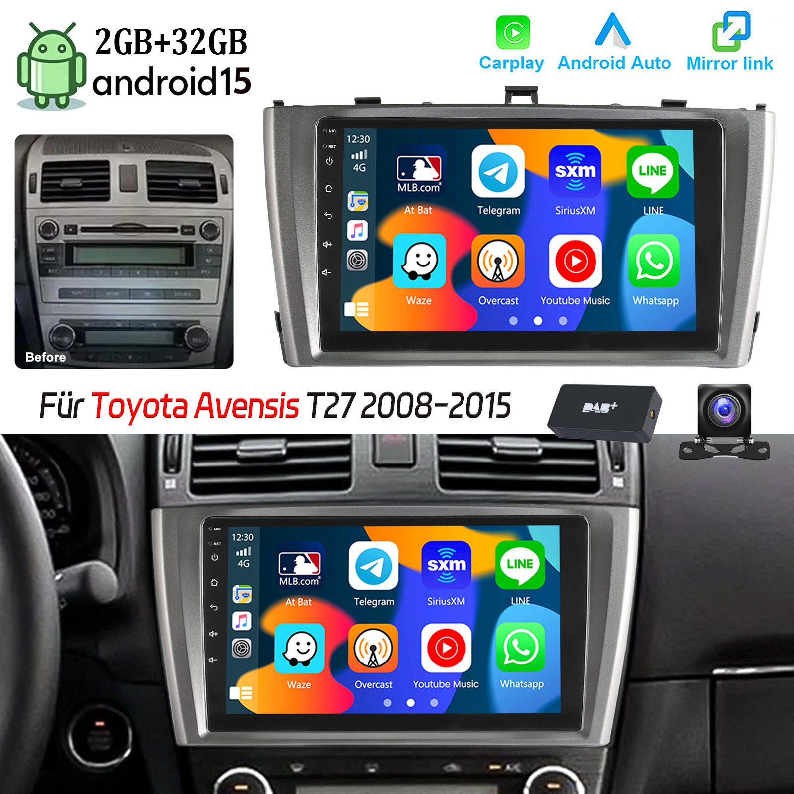 DAB+ Für Toyota Avensis T27 2008-2015 Android 15 Autoradio Carplay GPS Autoradio