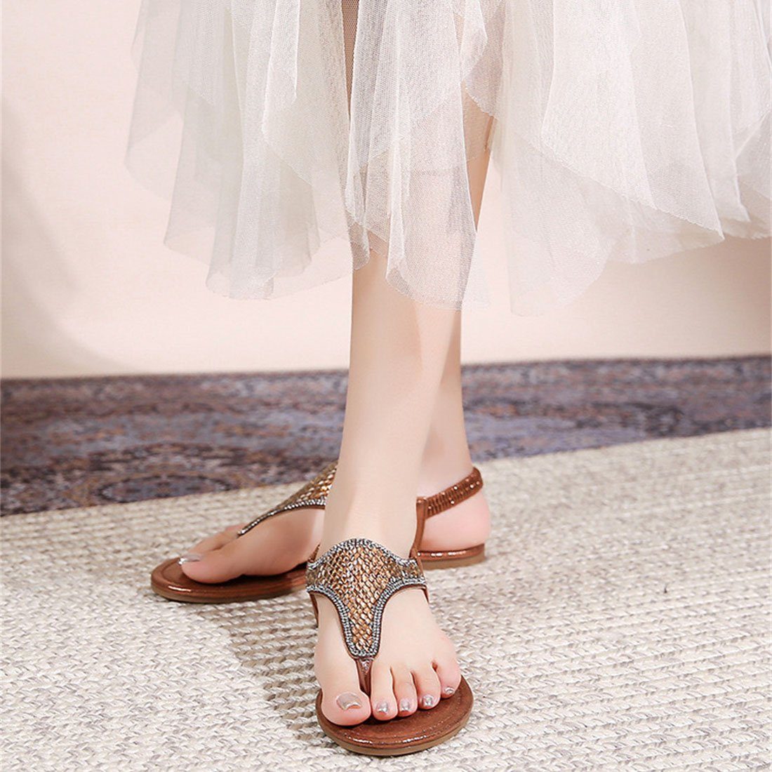 YOOdy~ Sandalen damen sommer Riemchensandale Bronze Neue Peep-Toe-Sandalen Zehentrenner Elegant