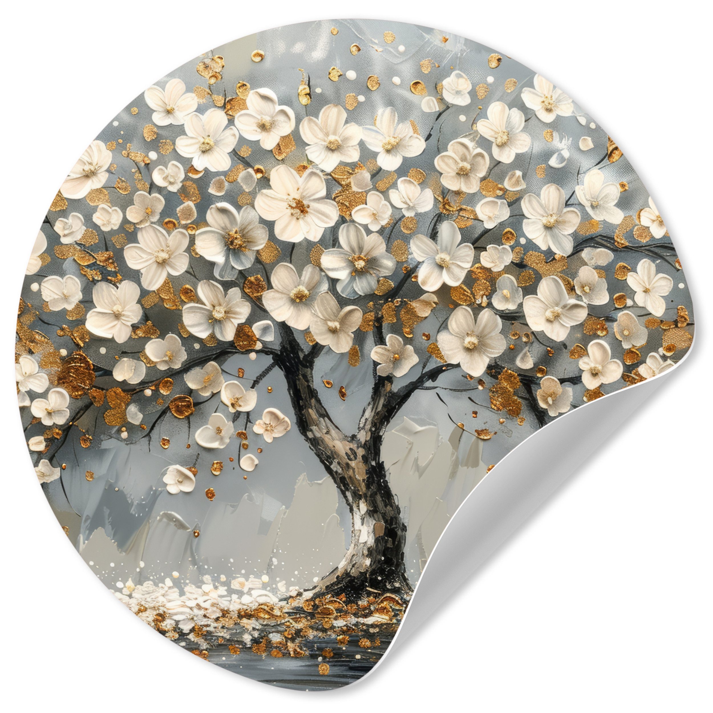 MuchoWow Wandsticker Baum - Gold - Blumen - Abstrakt - Kunst (1 St), Wandtattoo Selbstklebend, Wohnzimmer Deko Aufkleber, 30x30 cm