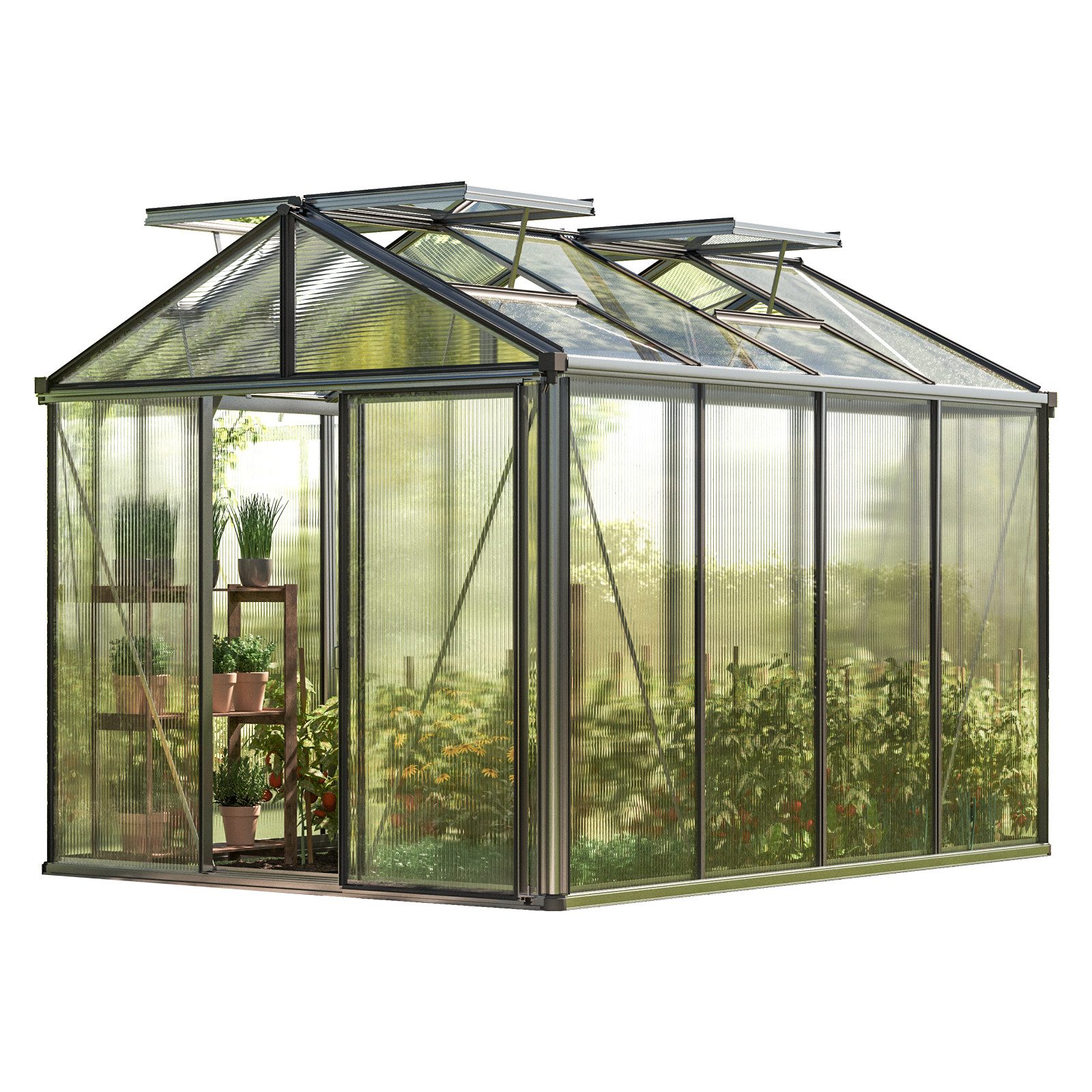 GFP Gewächshaus Diamas 22 Light Farbe Aluminium-Natur, 12 mm Wandstärke, extra dicke Platten und großes Bodenprofil