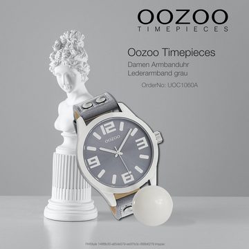OOZOO Quarzuhr Oozoo Damen Armbanduhr Timepieces C1060, (Analoguhr), Damenuhr rund, extra groß (ca. 46mm) Lederarmband, Fashion-Style