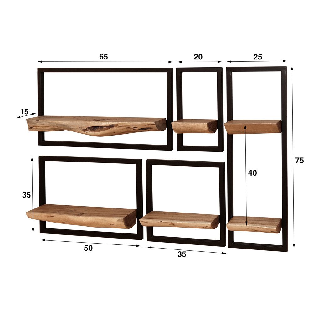 LEVEN Lifestyle Wandregal 5´er Set Regal Wandregal mit Baumkante aus Holz Holzregal, 5-tlg.