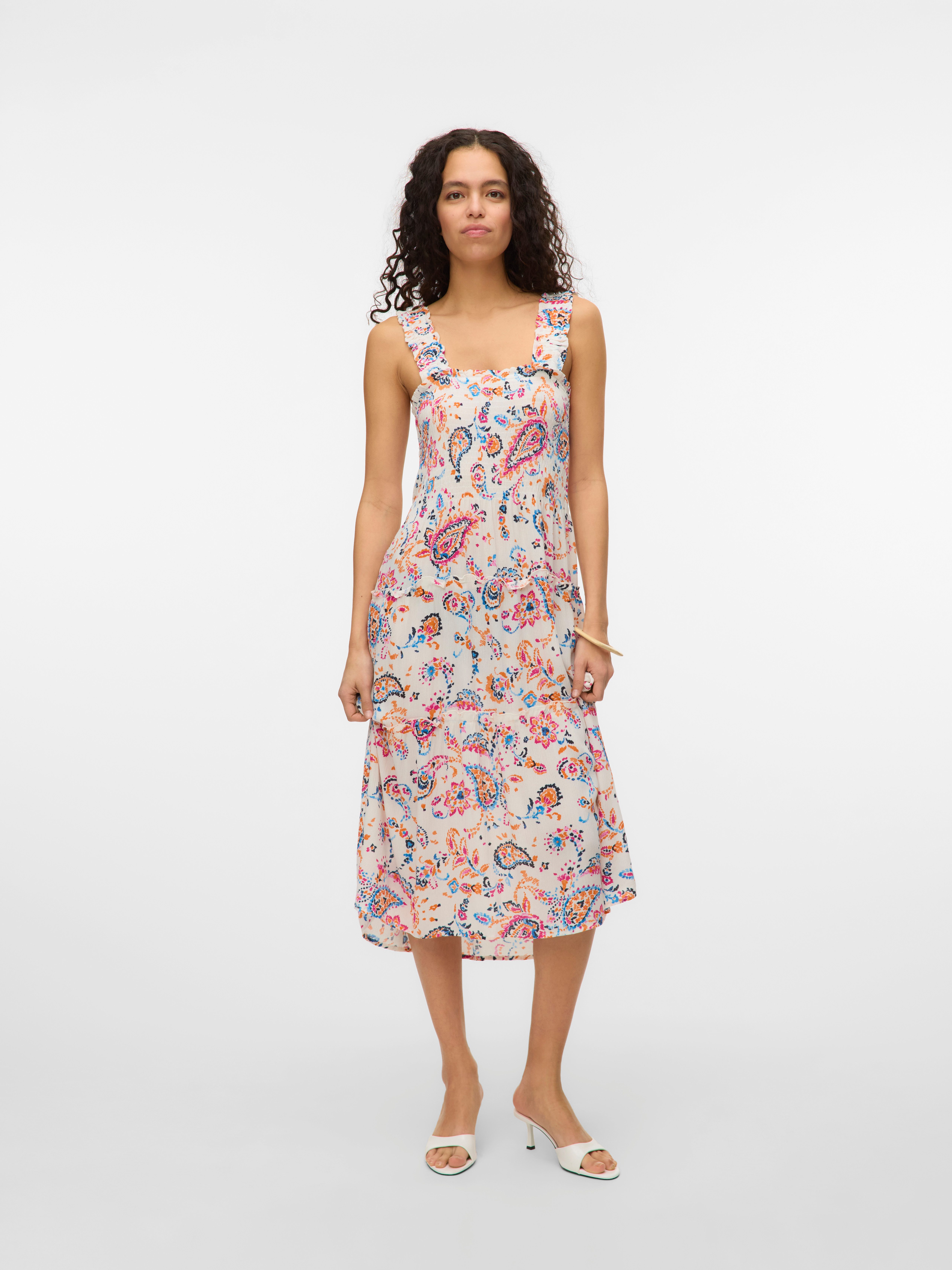 Vero Moda Sommerkleid VMMENNY SL SMOCK CALF DRESS WVN GA Viskose, regular f günstig online kaufen