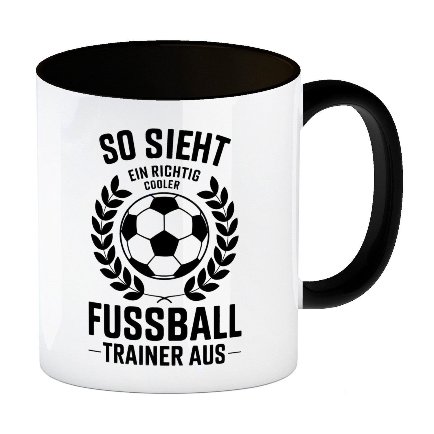 speecheese Tasse Fußball im Lorbeerkranz - Cooler Trainer Kaffeebecher in schwarz