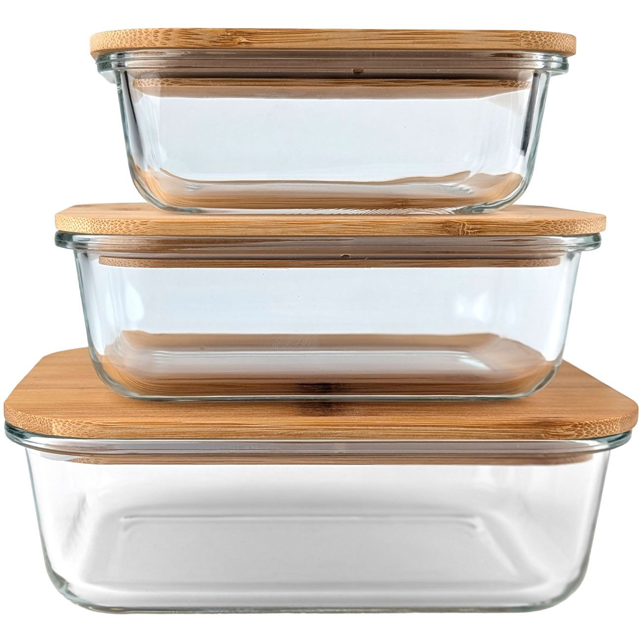 shop'n smile ideoon Vorratsglas Glas-Vorratsdosen Bambusdeckel 3 Größen Rechteckig Frischhaltedosen, (3-tlg., 3er-Set / 6er-Set), Luftdicht & 370,660,1060 ml/re – Bild 2 von 5