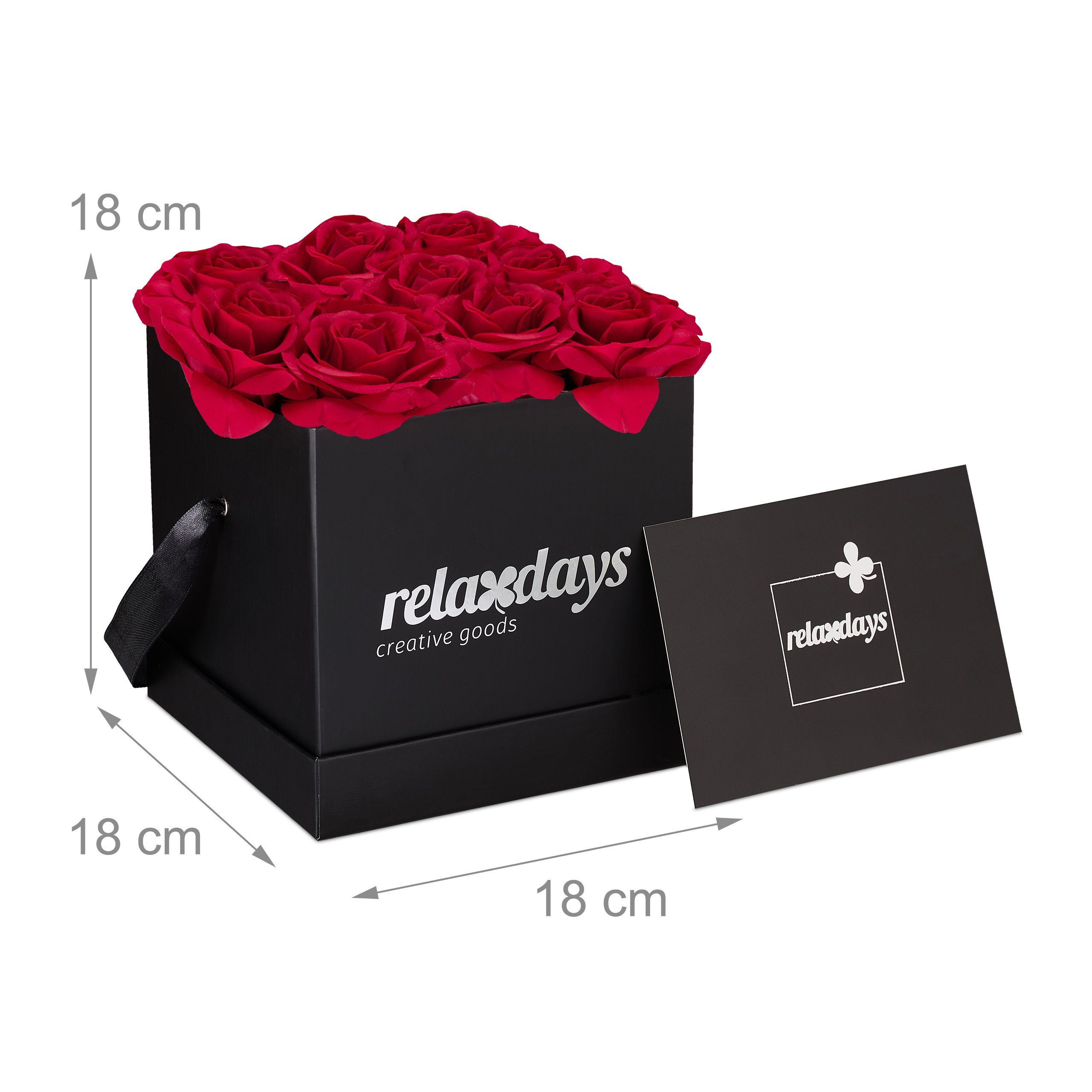 Gestecke Schwarze Rosenbox 9 Rot mit eckig Rot cm, 18 Höhe Rosen, relaxdays, Schwarz