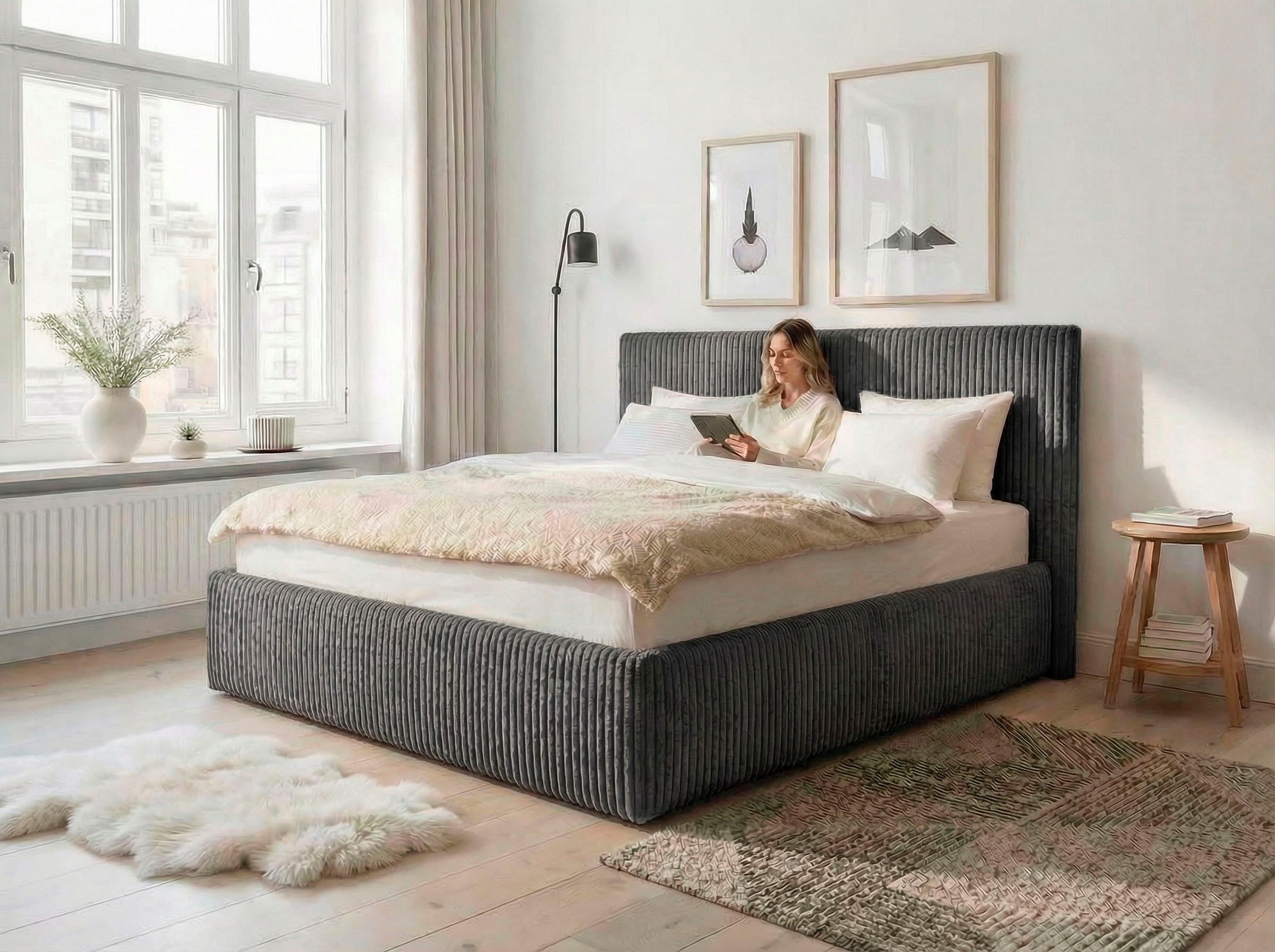 OTTO home Polsterbett AVVRA wahlweise mit Lattenrost und King-Matratze H3 (28cm), mit flauschigen Breitcord-Bezug, Liegefläche 180x200cm – Bild 3 von 5