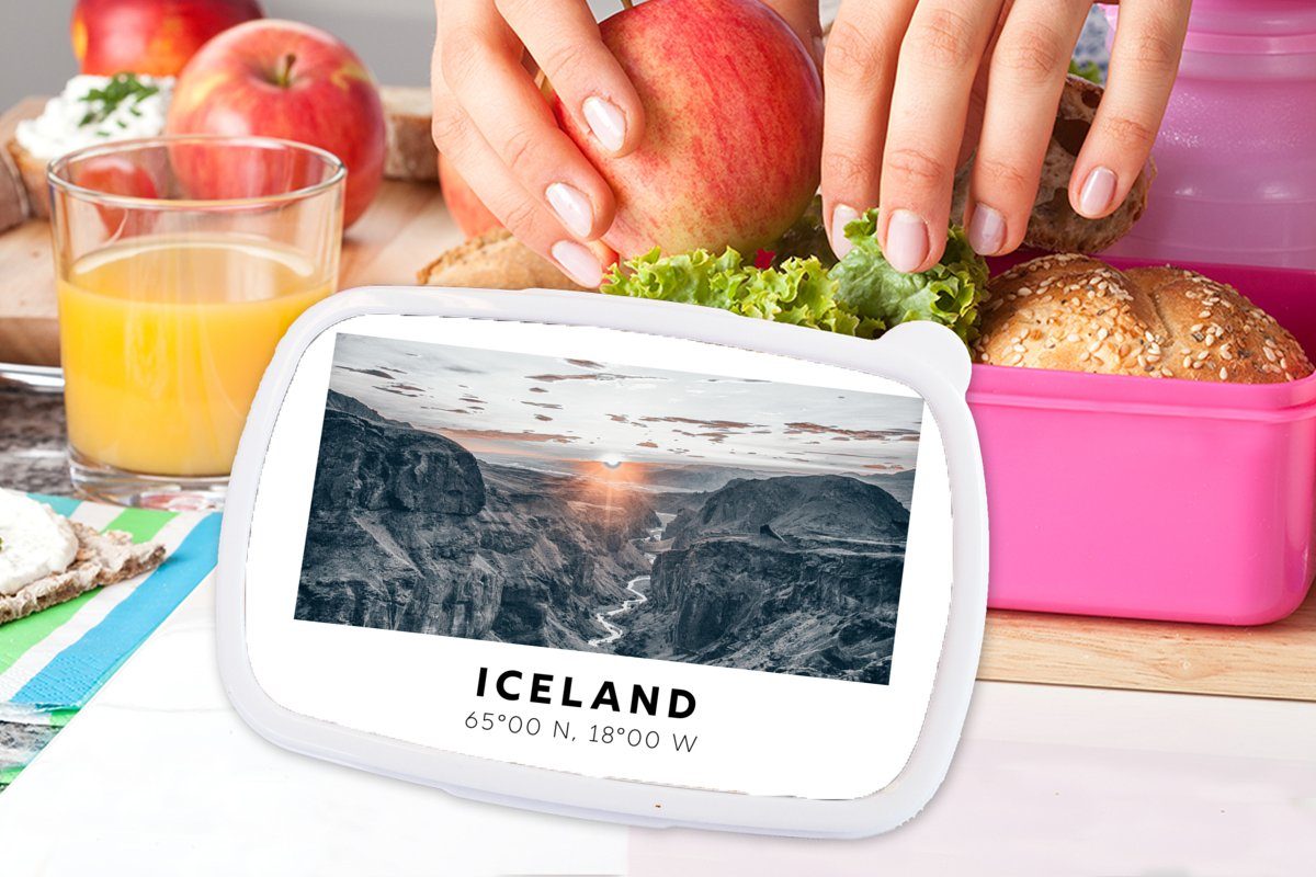 MuchoWow Lunchbox Berge, Mädchen, Erwachsene, Brotbox rosa - für Kinder, Kunststoff, Kunststoff Fluss - (2-tlg), Island Snackbox, Brotdose