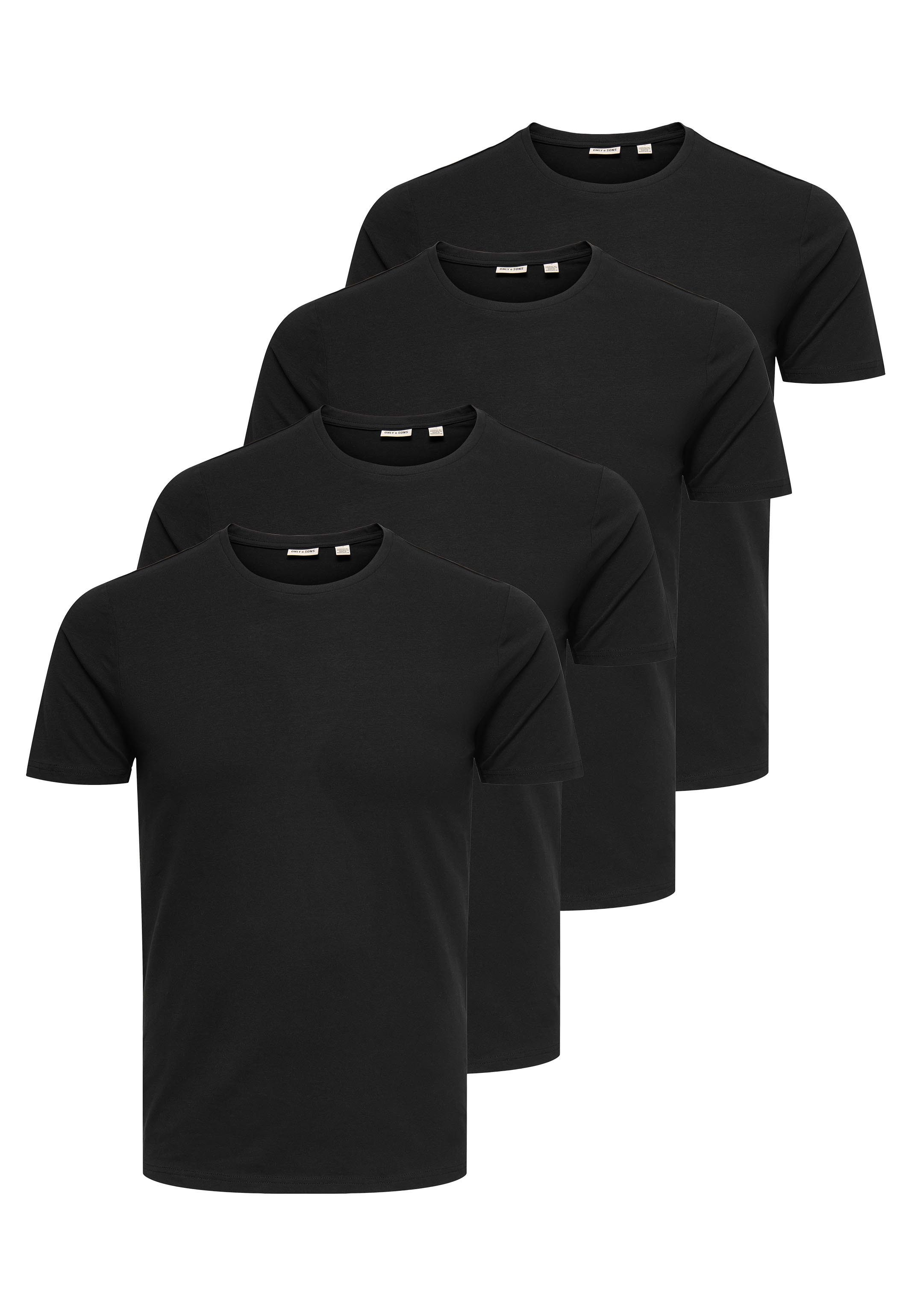 ONLY & SONS T-Shirt 4er Pack Basic (Spar-Set, 4-tlg) T-Shirt - Baumwolle - Blickdicht - Elastisches Material
