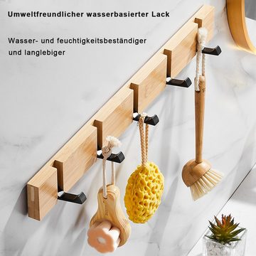 HYZULU Garderobenleiste Garderobenhaken Bambus(Wandgarderobe mit 5 Haken)Flure, Wohnzimmer (1 St., Platzsparend, Hohe Tragfähigkeit), teilmontiert, Kleiderhaken mit 5 Haken