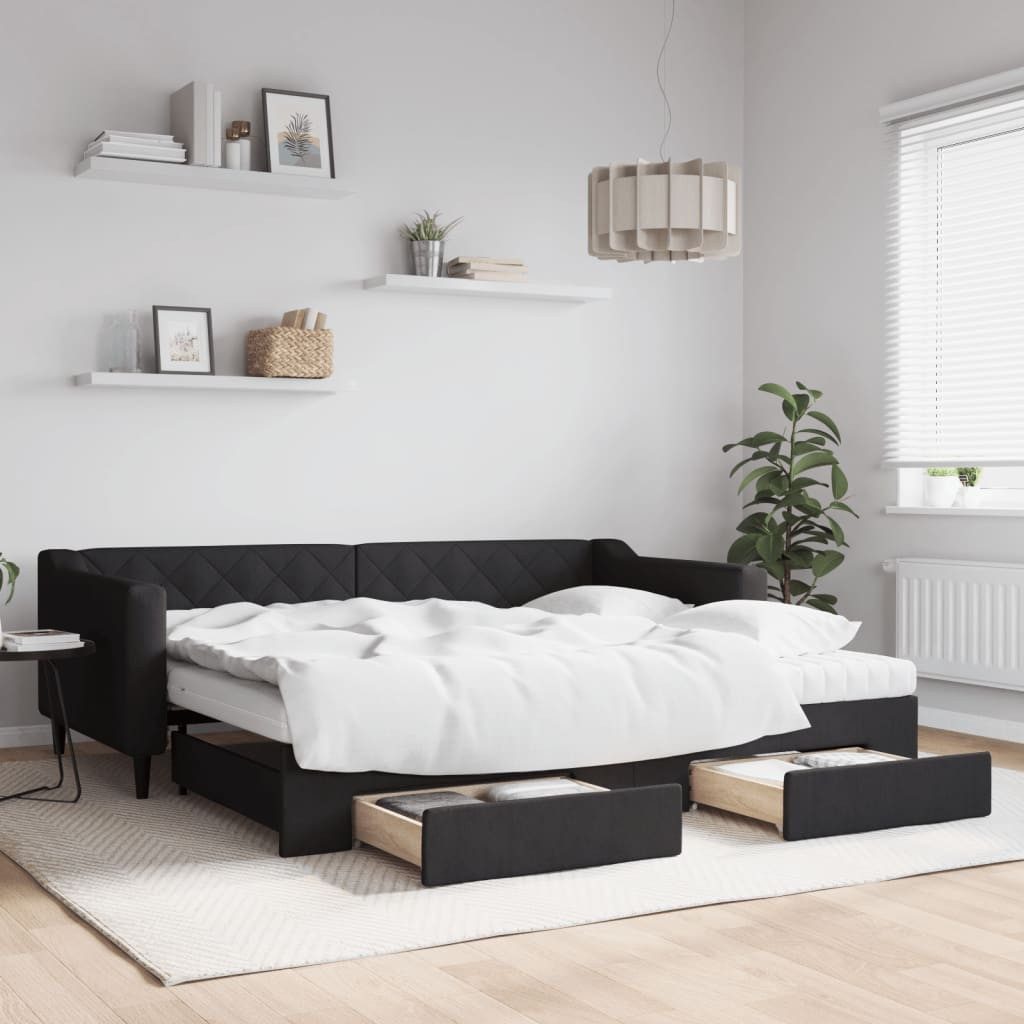Bett Ausziehbares 2-in-1 Tagesbett Sofa Schwarz 223x100x67 cm